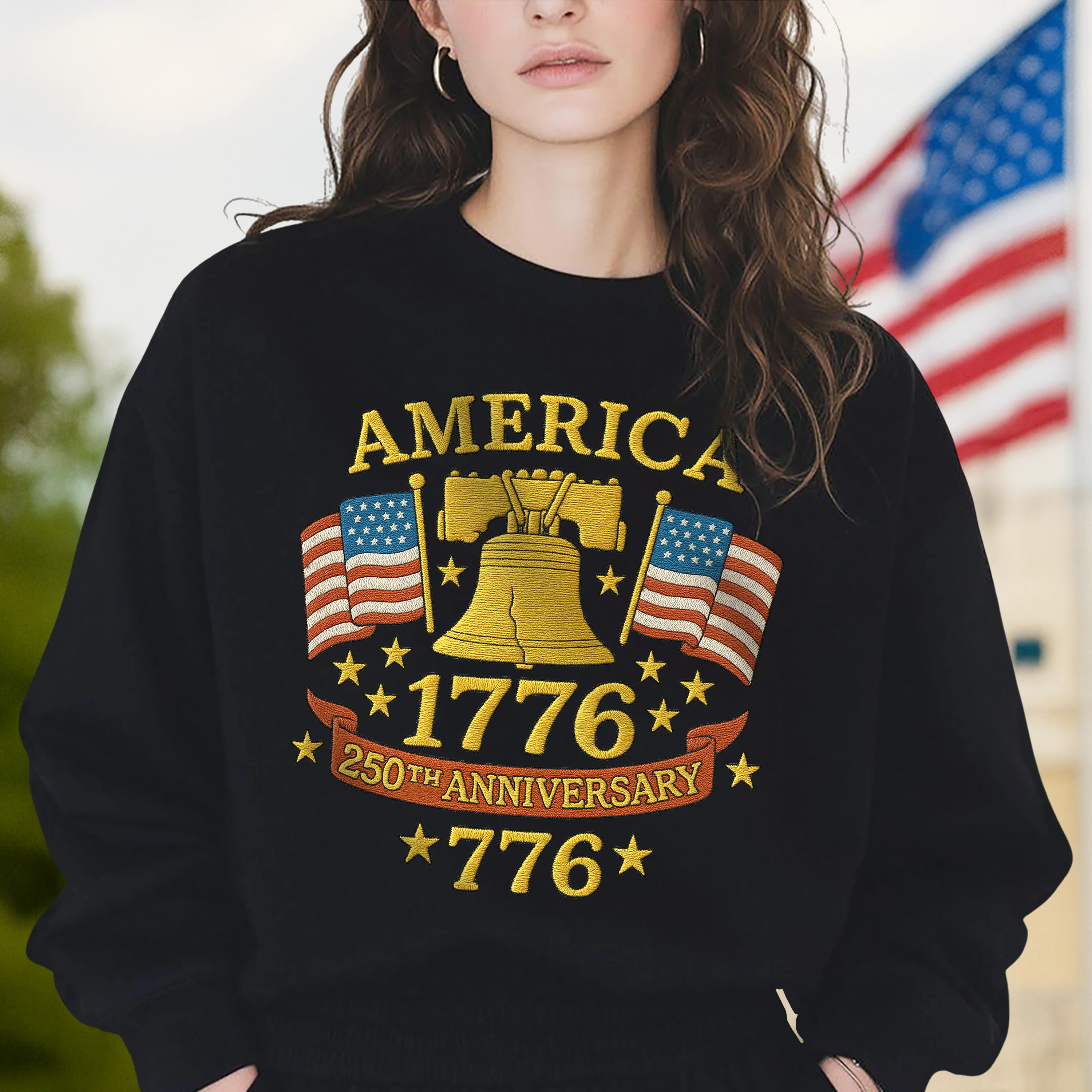 Anniversary Liberty Bell Embroidered Effect Dark Shirt America 250th Anniversary Shirt CH07 899188 - Image 8
