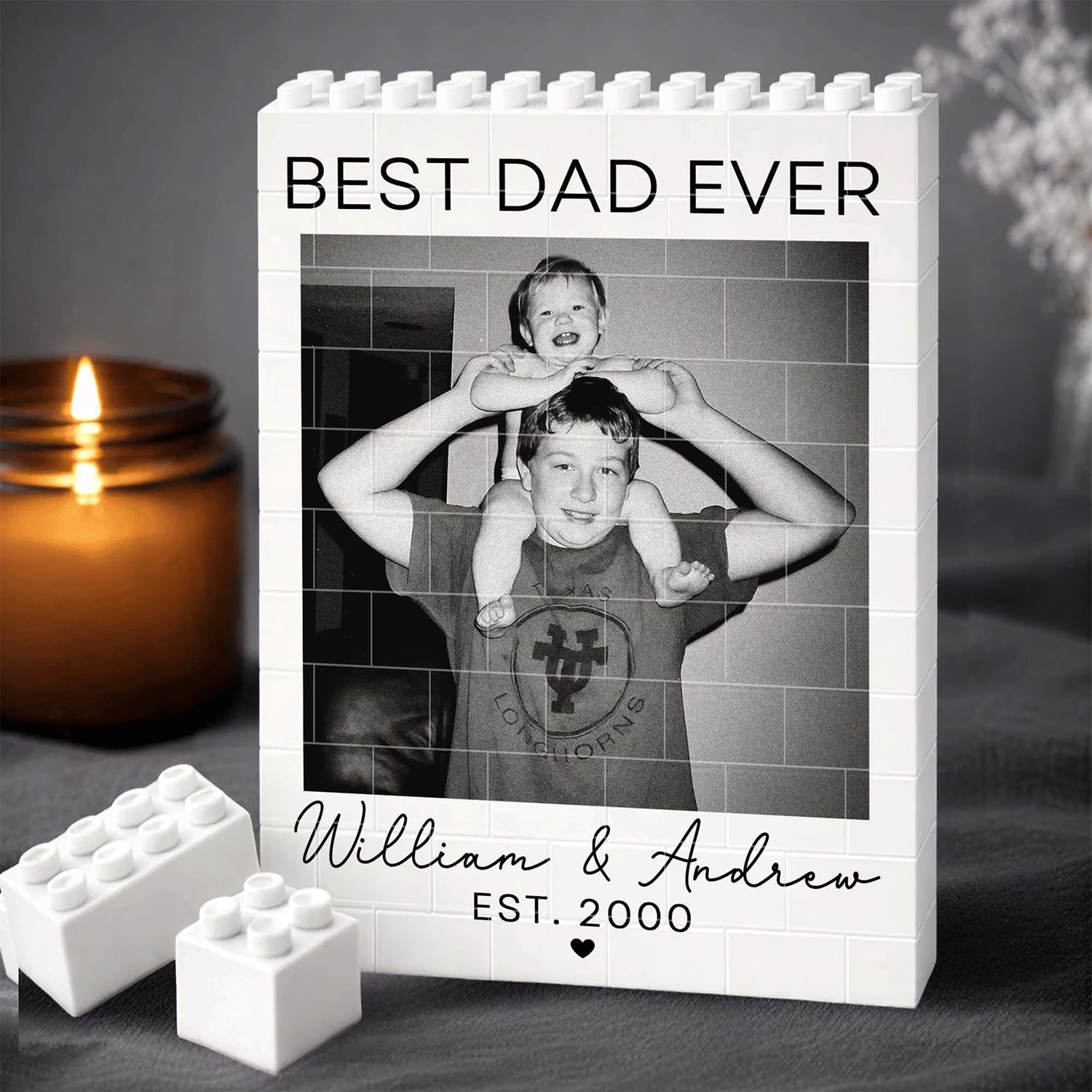 Best Dad Ever Custom Dad & Kid Photo Building Brick Block Photo Block for Dad For Father Day, Birthday Gifts CH07 911586 - Image 2