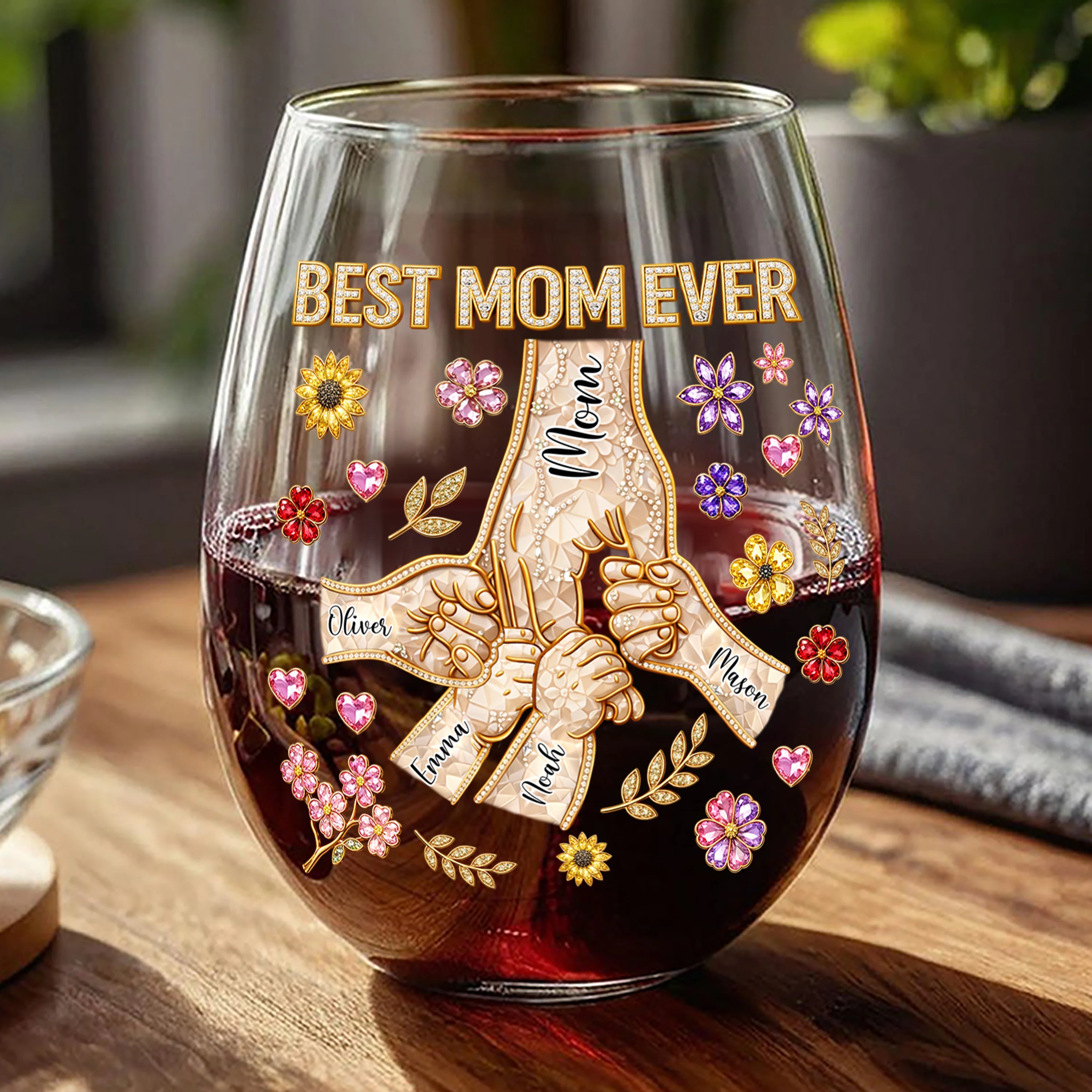 Best Mom Ever Personalized Holding Hand 3D Effect Wine Glass CH07 911196 - Image 2