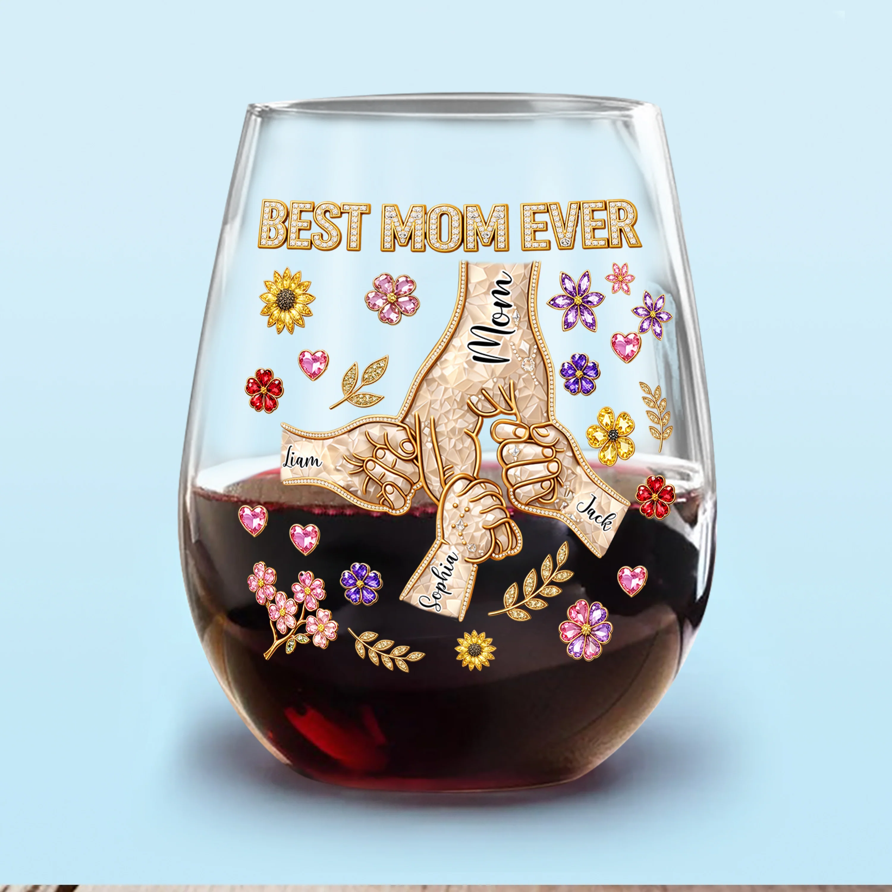 Best Mom Ever Personalized Holding Hand 3D Effect Wine Glass CH07 911196 - Image 6