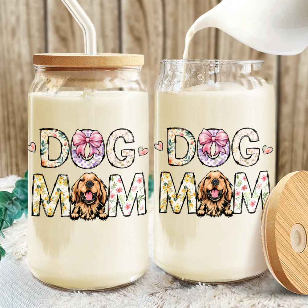 Cat Mom Dog Mom Floral Personalized Glass Can With Lid CH07 895534 - Image 4