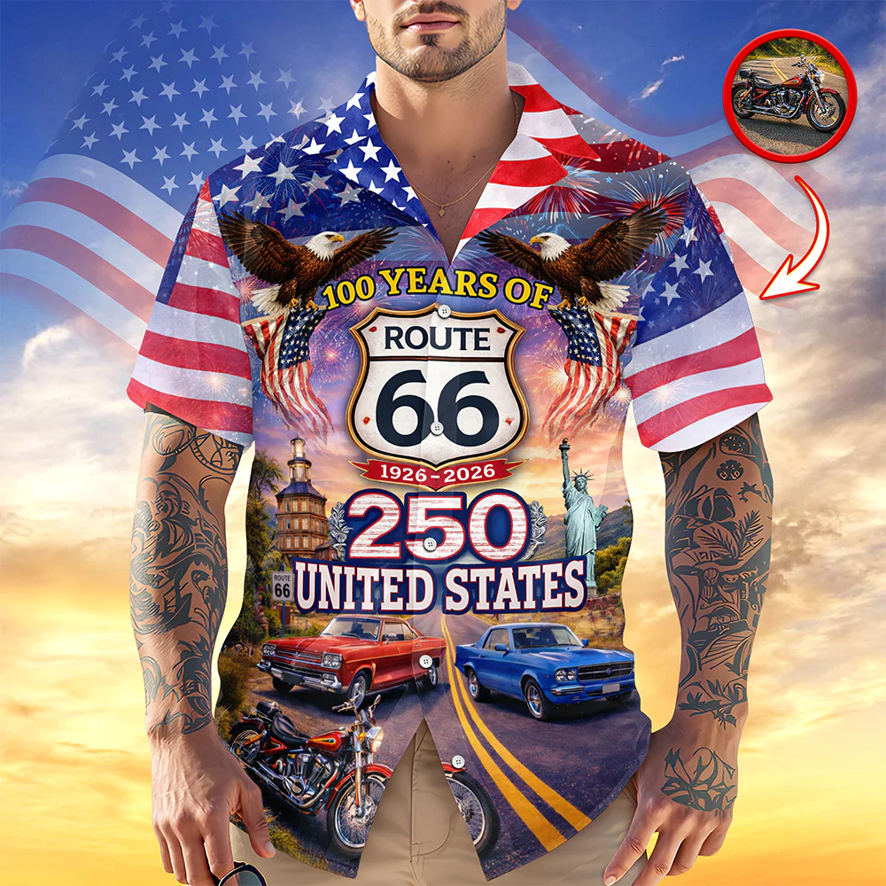 Celebrate 100 Years of Road Route 66 and America 250th Anniversary Custom Car Photo Hawaiian Shirt CH07 910378 - Image 4