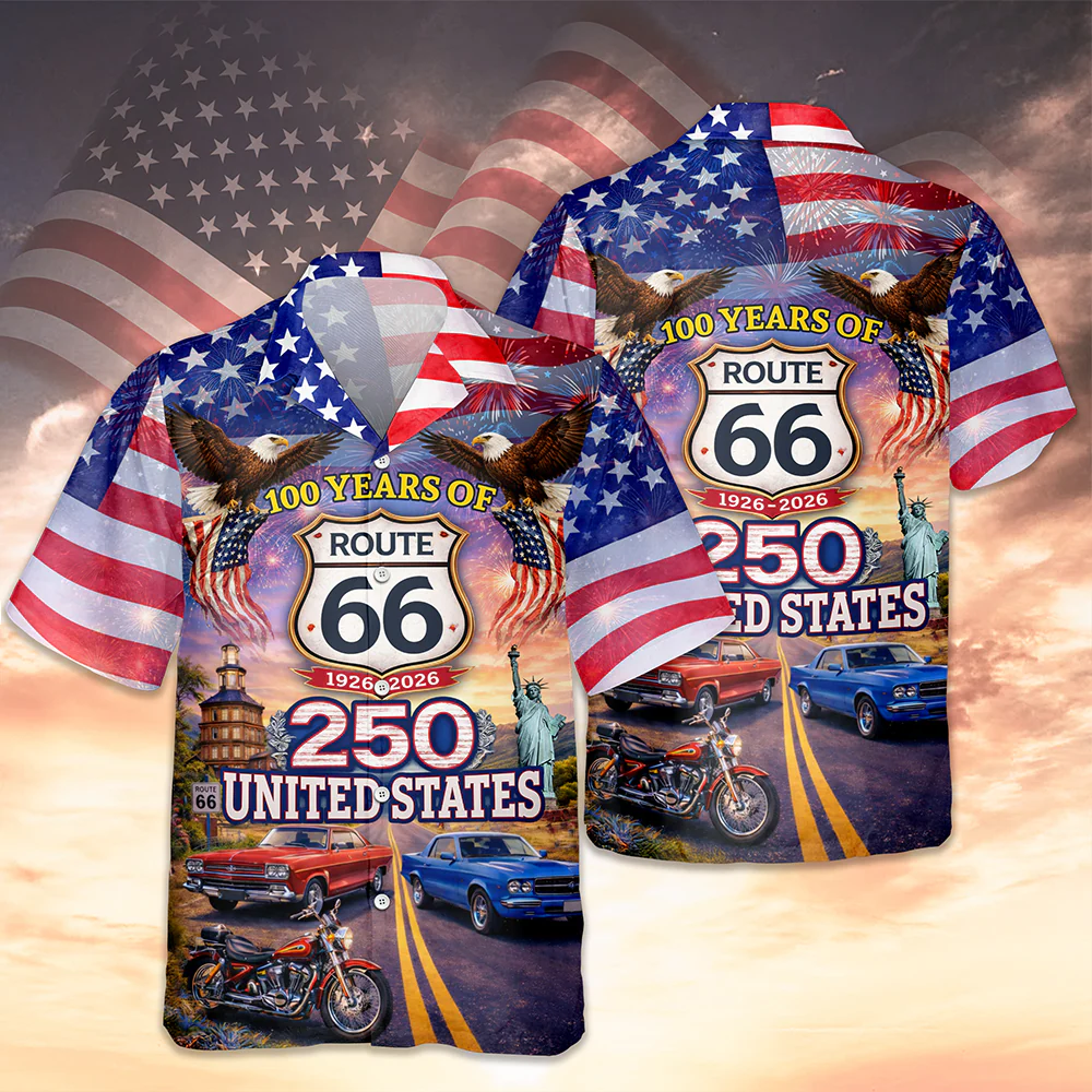 Celebrate 100 Years of Road Route 66 and America 250th Anniversary Custom Car Photo Hawaiian Shirt CH07 910378 - Image 5