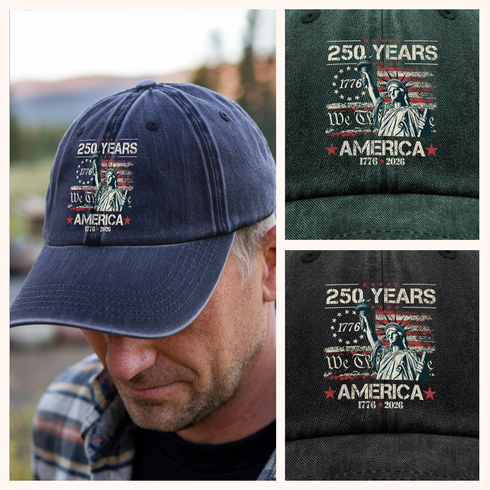 Celebrate Our America 250th Anniversary We The People Washed Denim Baseball Cap CH07 896720 - Image 2