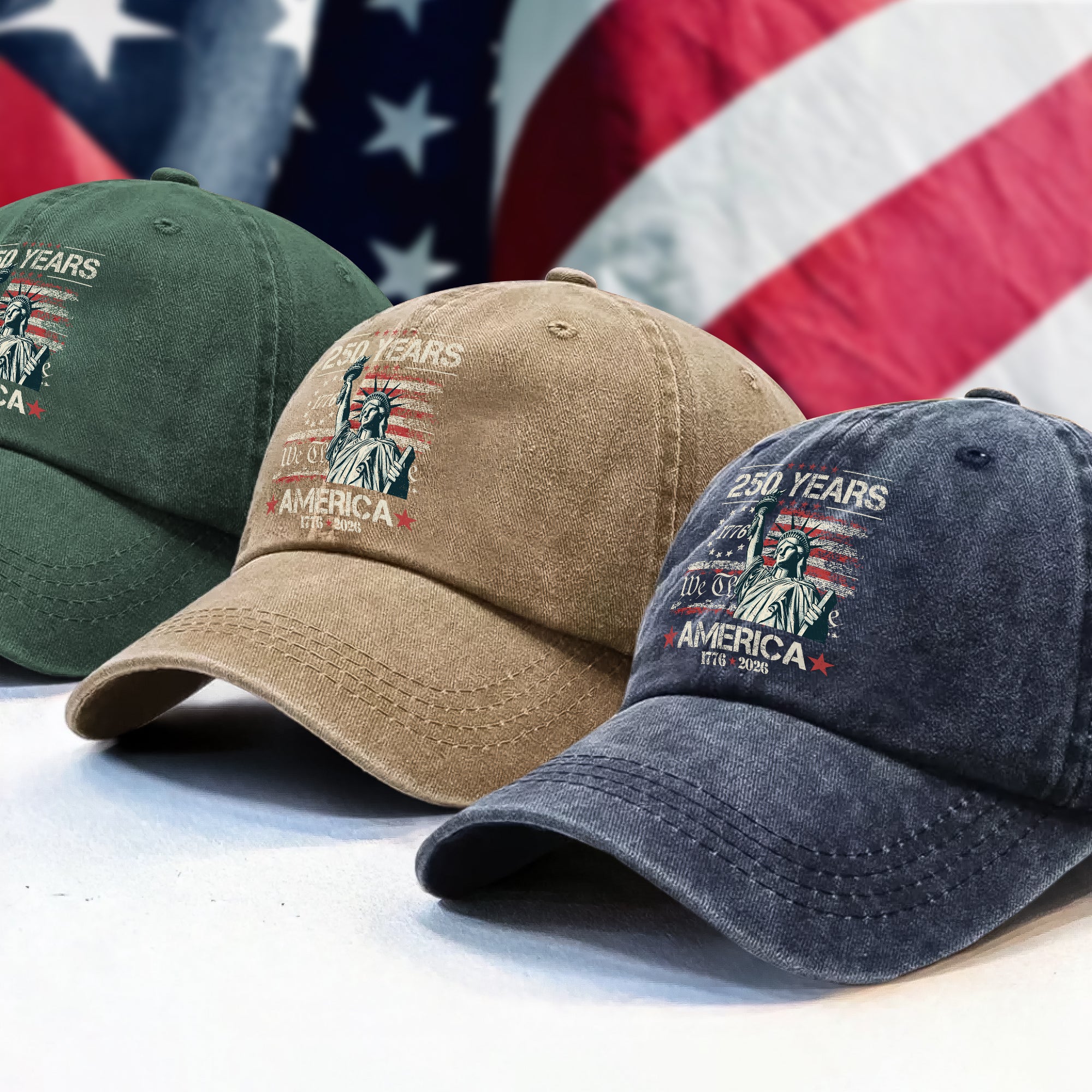Celebrate Our America 250th Anniversary We The People Washed Denim Baseball Cap CH07 896720 - Image 5