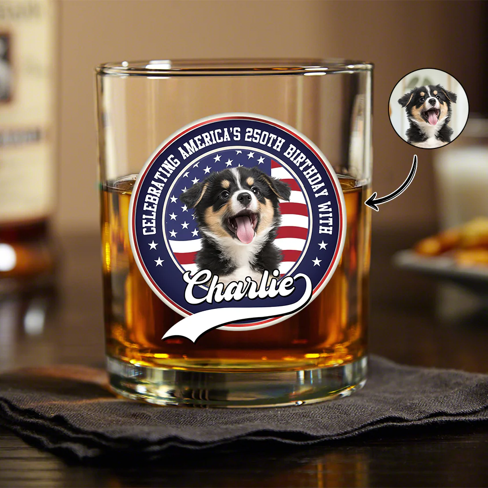 Celebrating America's 250th Anniversary With My Dog Custom Dog Photo Whiskey Glass CH07 910146 - Image 2