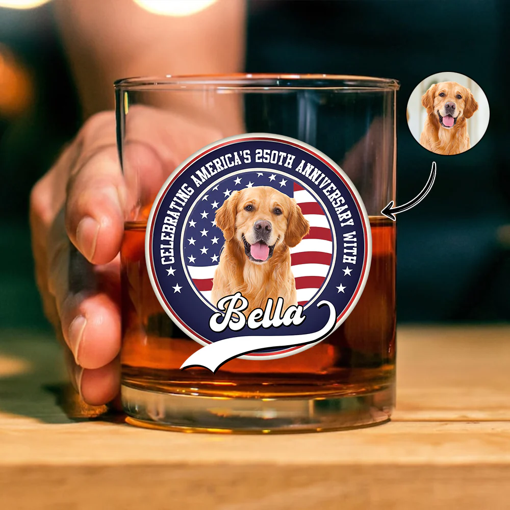 Celebrating America's 250th Anniversary With My Dog Custom Dog Photo Whiskey Glass CH07 910146 - Image 3