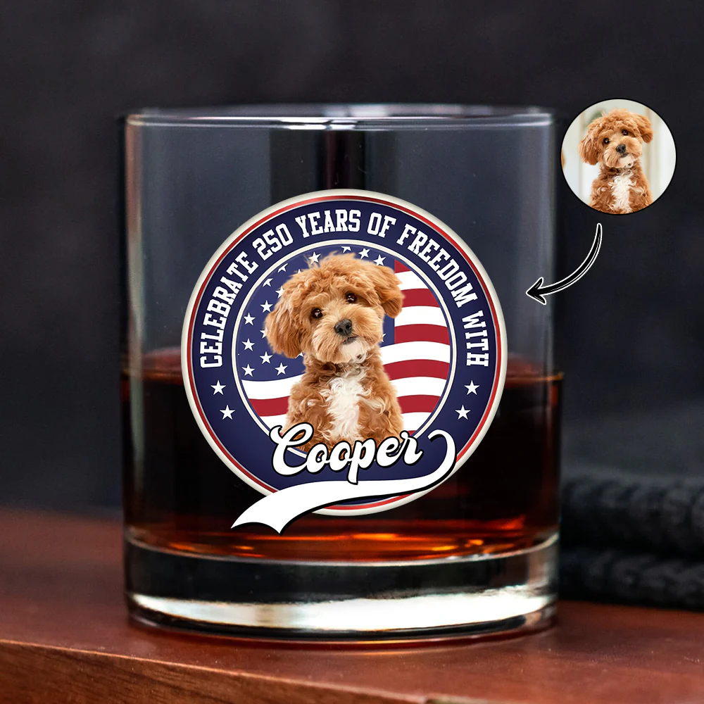 Celebrating America's 250th Anniversary With My Dog Custom Dog Photo Whiskey Glass CH07 910146 - Image 4