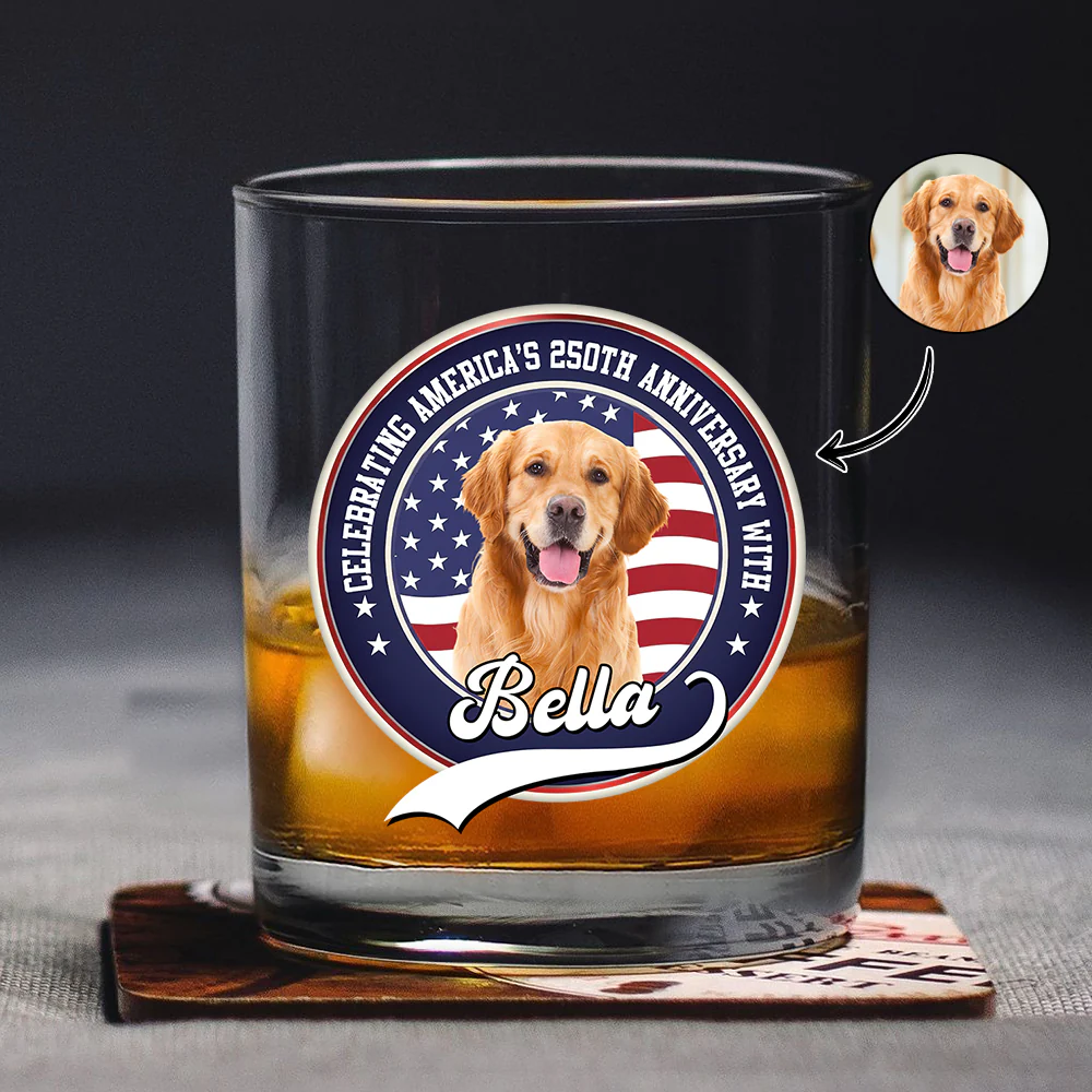 Celebrating America's 250th Anniversary With My Dog Custom Dog Photo Whiskey Glass CH07 910146 - Image 6
