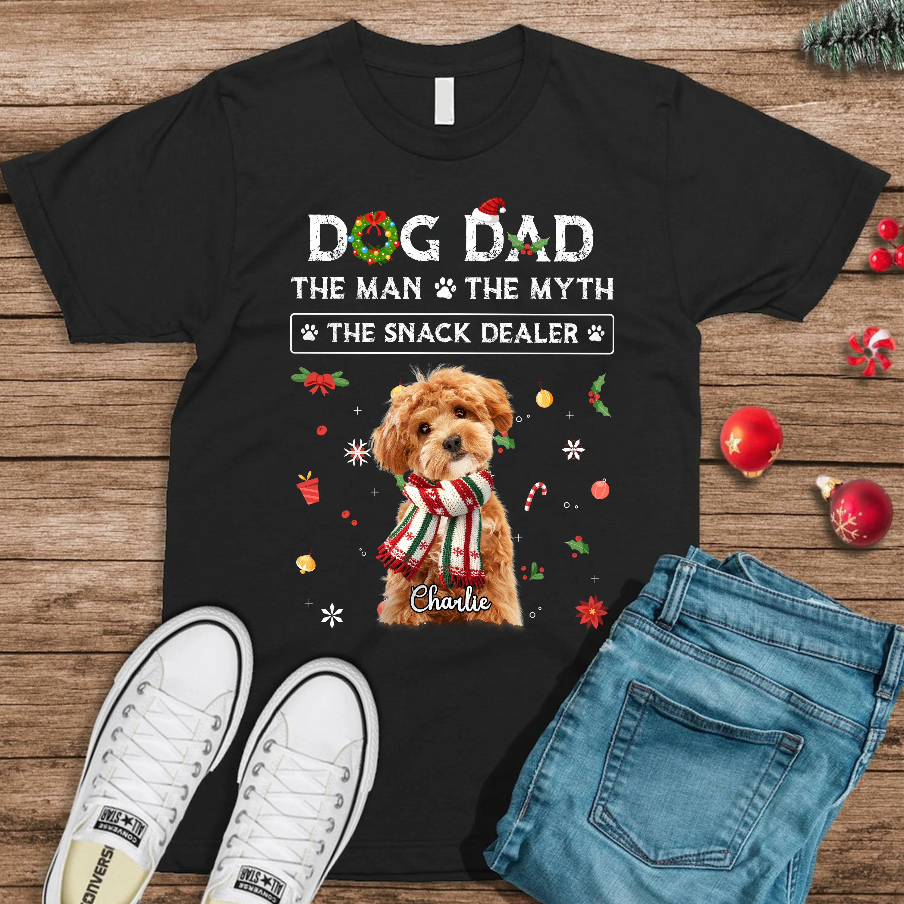 Christmas Dog Dad The Man The Myth The Snack Dealer Custom Dog Photo Dark Shirt Christmas Gift CH07 896282 - Image 2