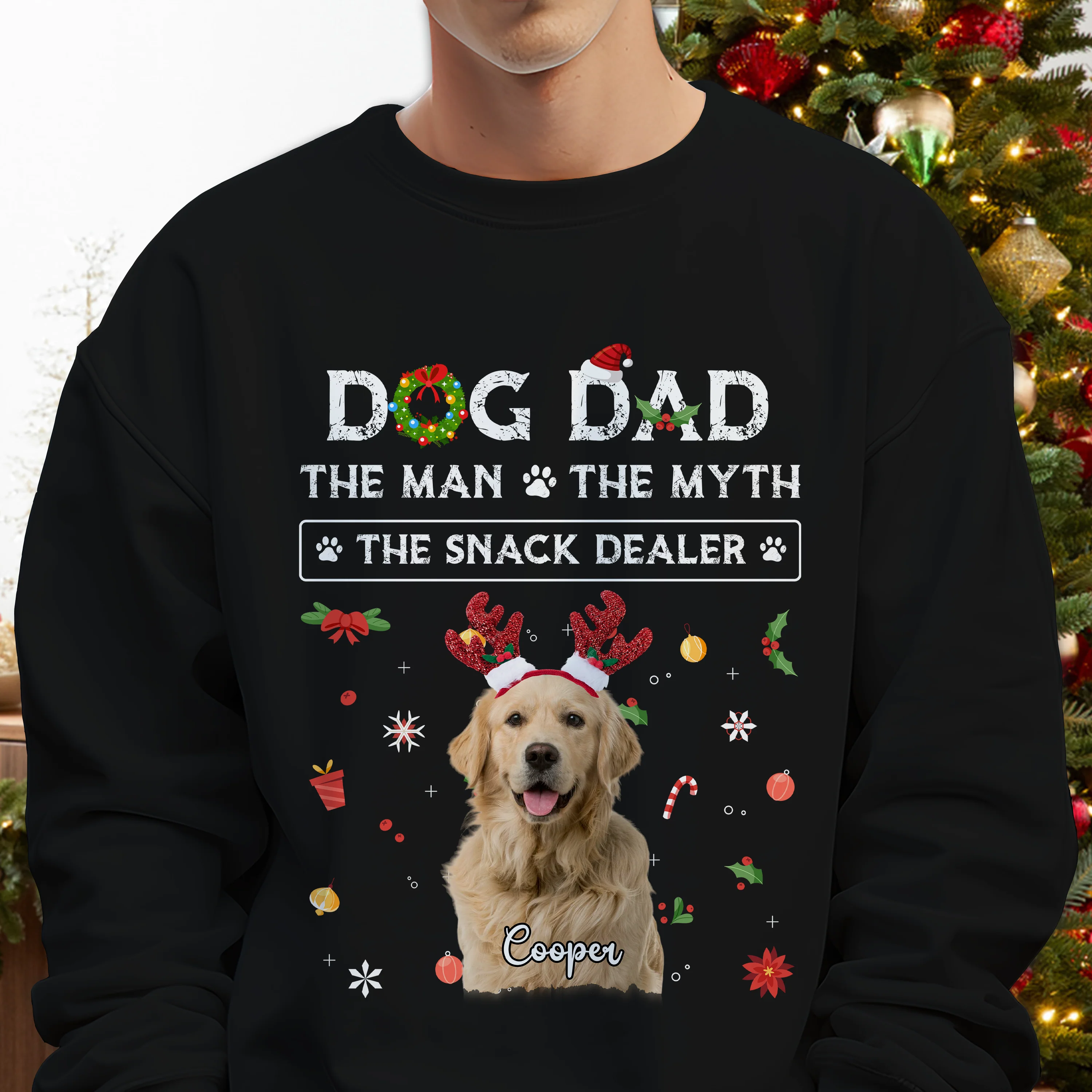 Christmas Dog Dad The Man The Myth The Snack Dealer Custom Dog Photo Dark Shirt Christmas Gift CH07 896282 - Image 3