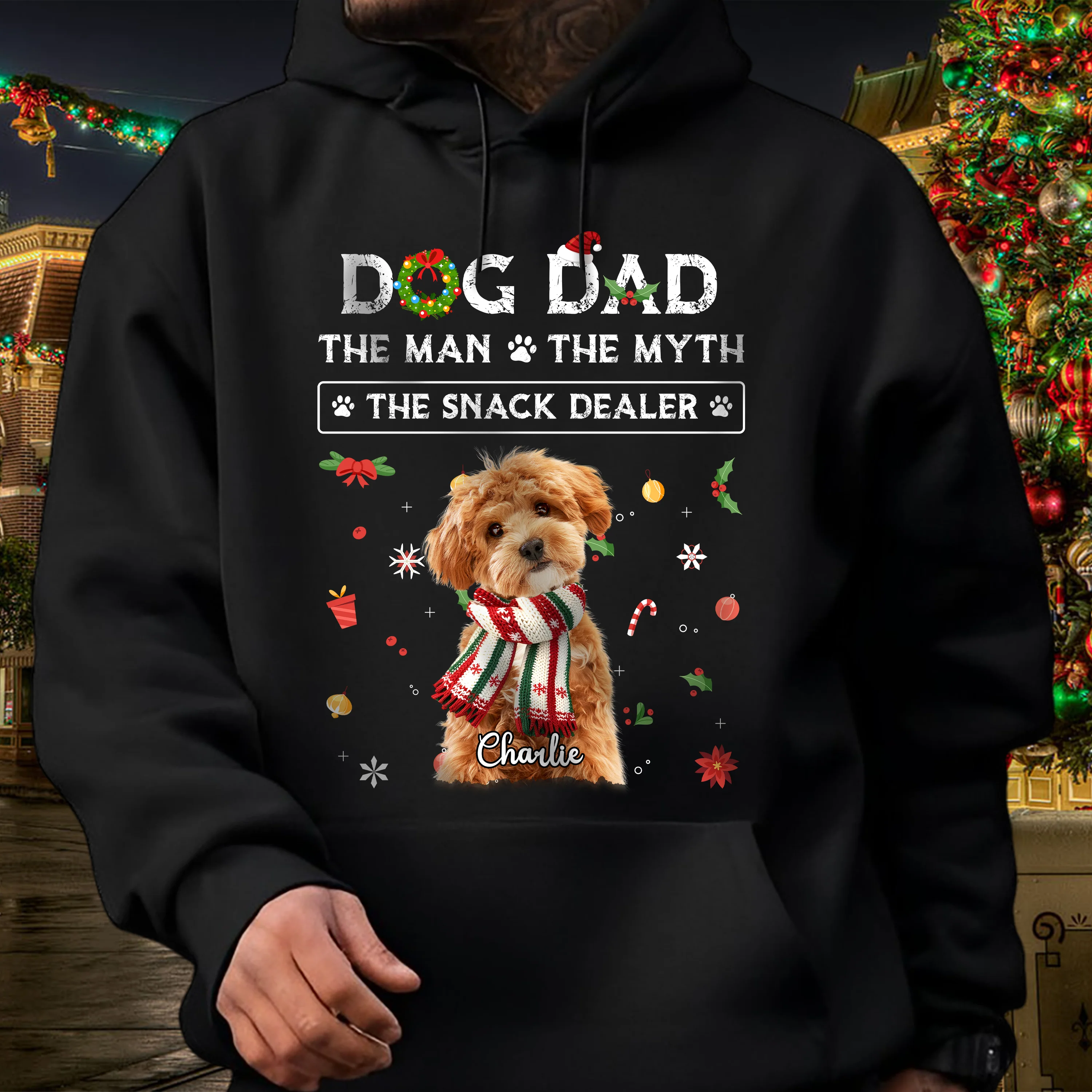Christmas Dog Dad The Man The Myth The Snack Dealer Custom Dog Photo Dark Shirt Christmas Gift CH07 896282 - Image 4