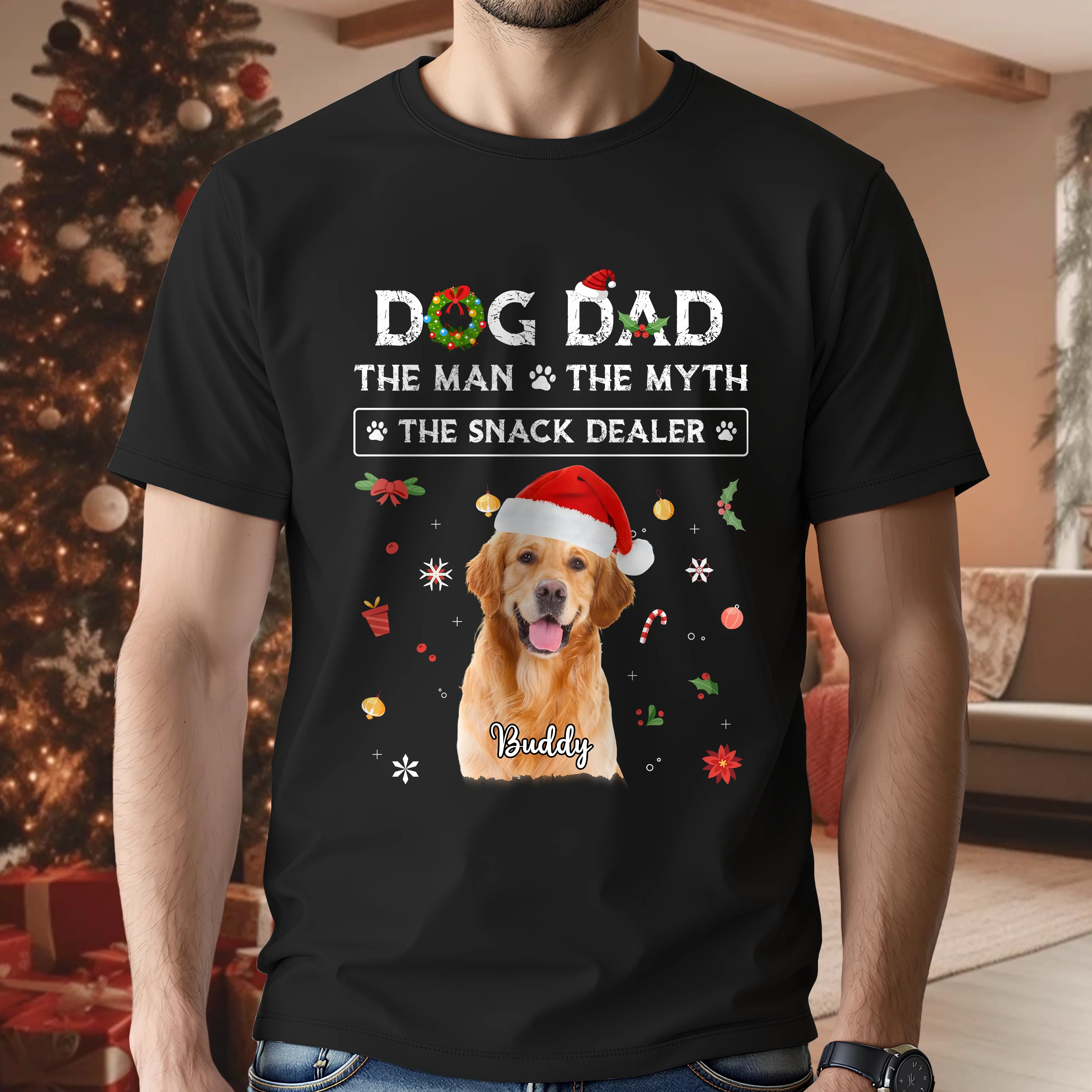Christmas Dog Dad The Man The Myth The Snack Dealer Custom Dog Photo Dark Shirt Christmas Gift CH07 896282 - Image 5