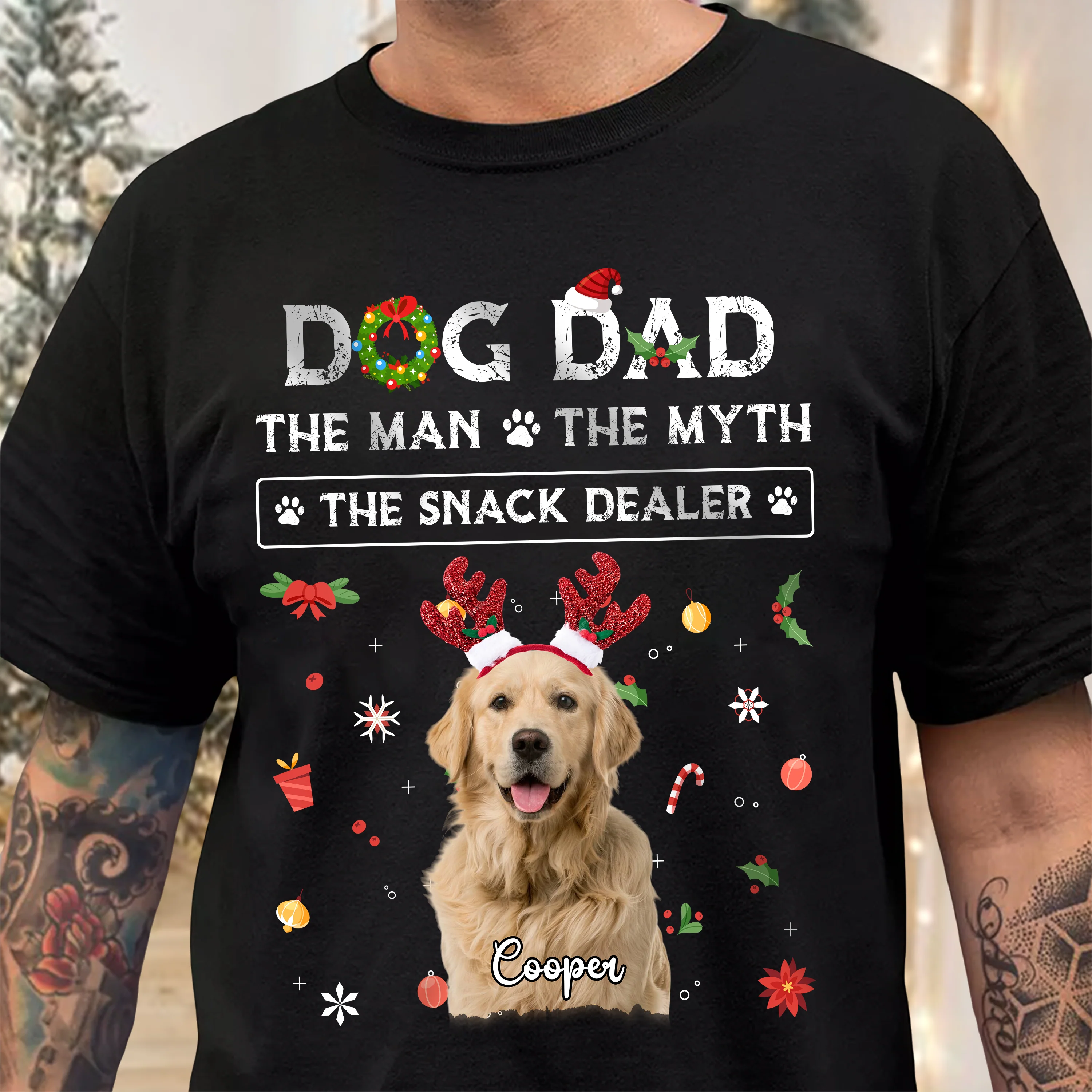Christmas Dog Dad The Man The Myth The Snack Dealer Custom Dog Photo Dark Shirt Christmas Gift CH07 896282 - Image 6