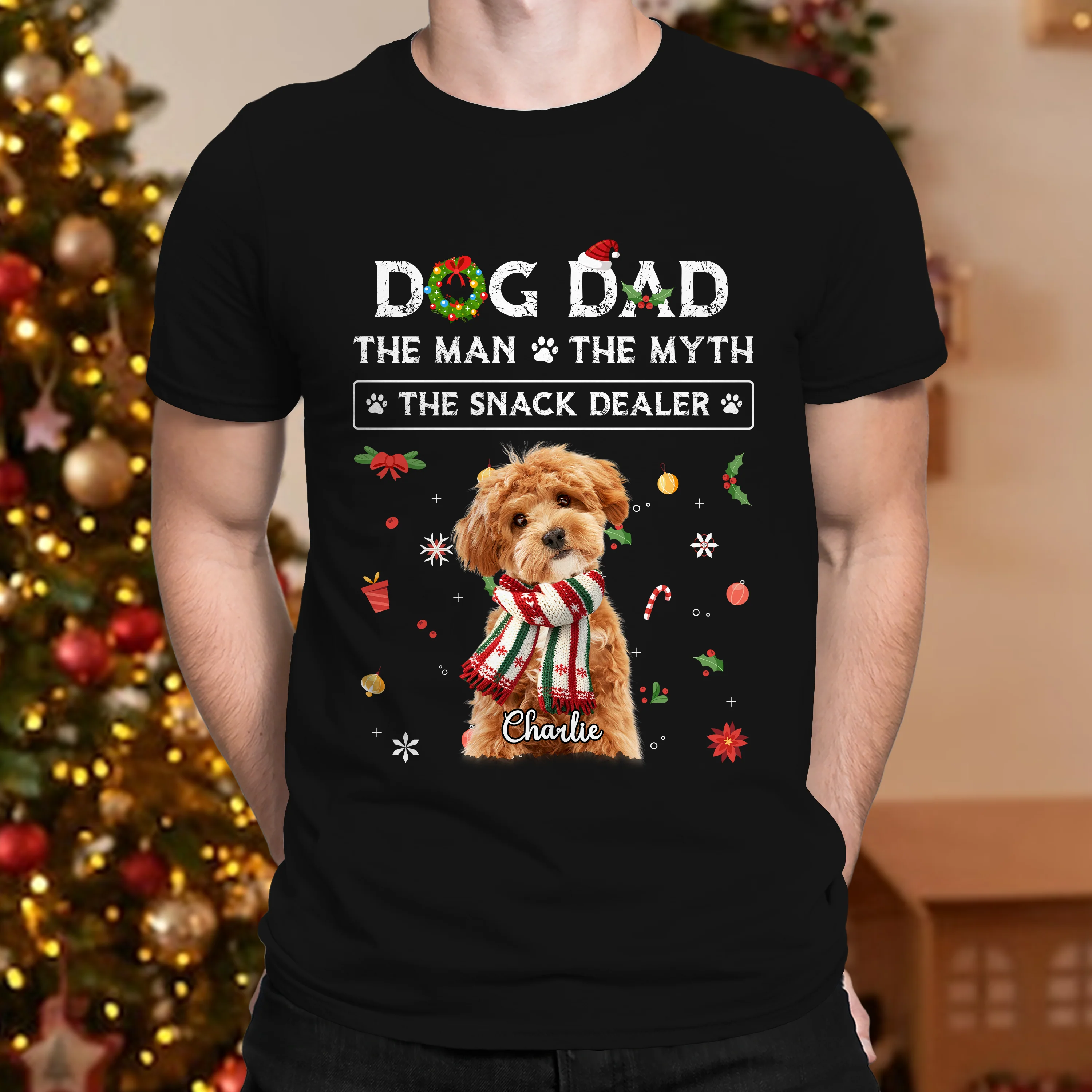 Christmas Dog Dad The Man The Myth The Snack Dealer Custom Dog Photo Dark Shirt Christmas Gift CH07 896282 - Image 7