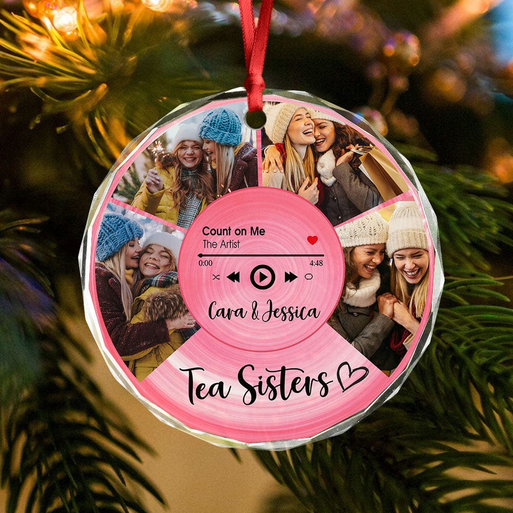 Custom Besties Photo Circle Glass Ornament Music Record Bestie Ornament Gift for Sister Besties BFF LM32 895050