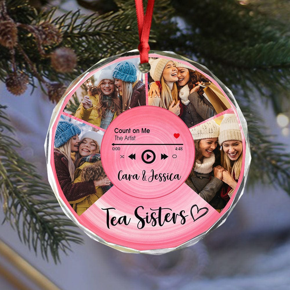 Custom Besties Photo Circle Glass Ornament Music Record Bestie Ornament Gift for Sister Besties BFF LM32 895050 - Image 2
