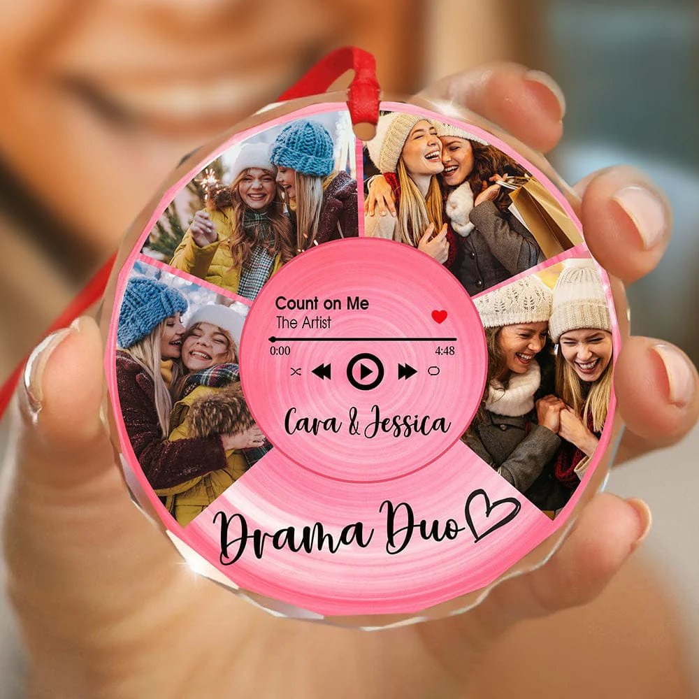 Custom Besties Photo Circle Glass Ornament Music Record Bestie Ornament Gift for Sister Besties BFF LM32 895050 - Image 3