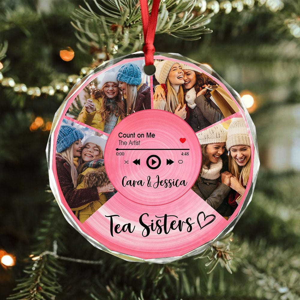 Custom Besties Photo Circle Glass Ornament Music Record Bestie Ornament Gift for Sister Besties BFF LM32 895050 - Image 4