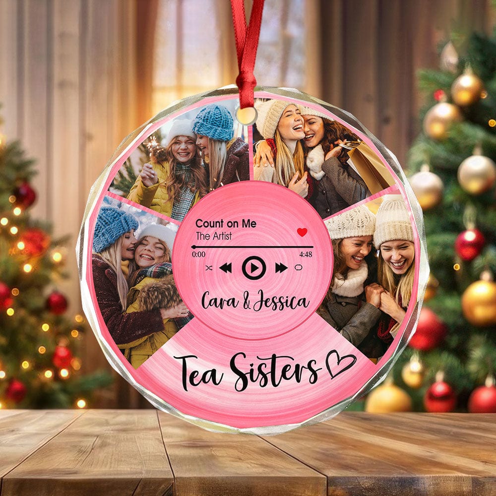 Custom Besties Photo Circle Glass Ornament Music Record Bestie Ornament Gift for Sister Besties BFF LM32 895050 - Image 5