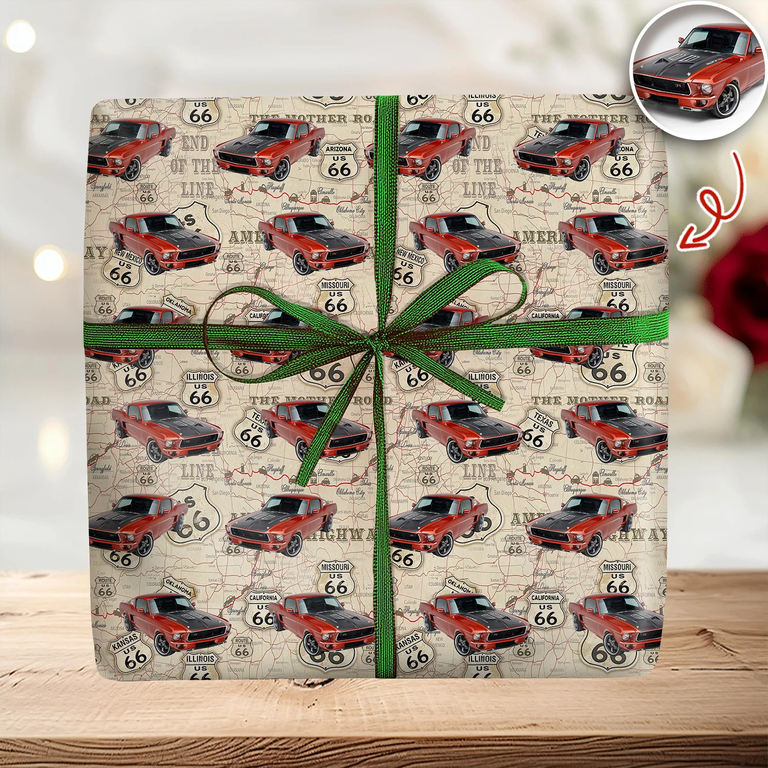 Custom Car Photo Retro Route 66 Wrapping Paper Gift For Car Lover CH07 899932 - Image 6