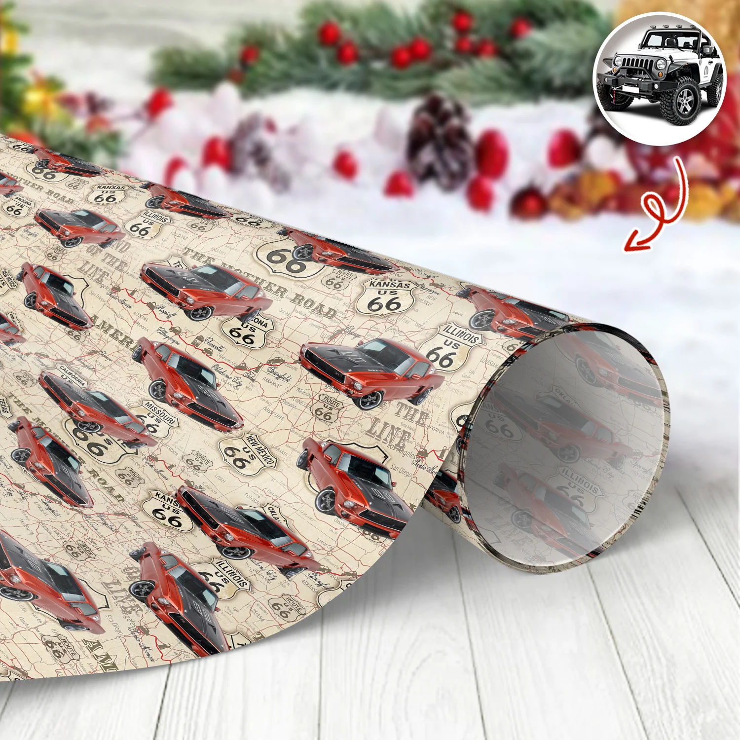 Custom Car Photo Retro Route 66 Wrapping Paper Gift For Car Lover CH07 899932 - Image 8