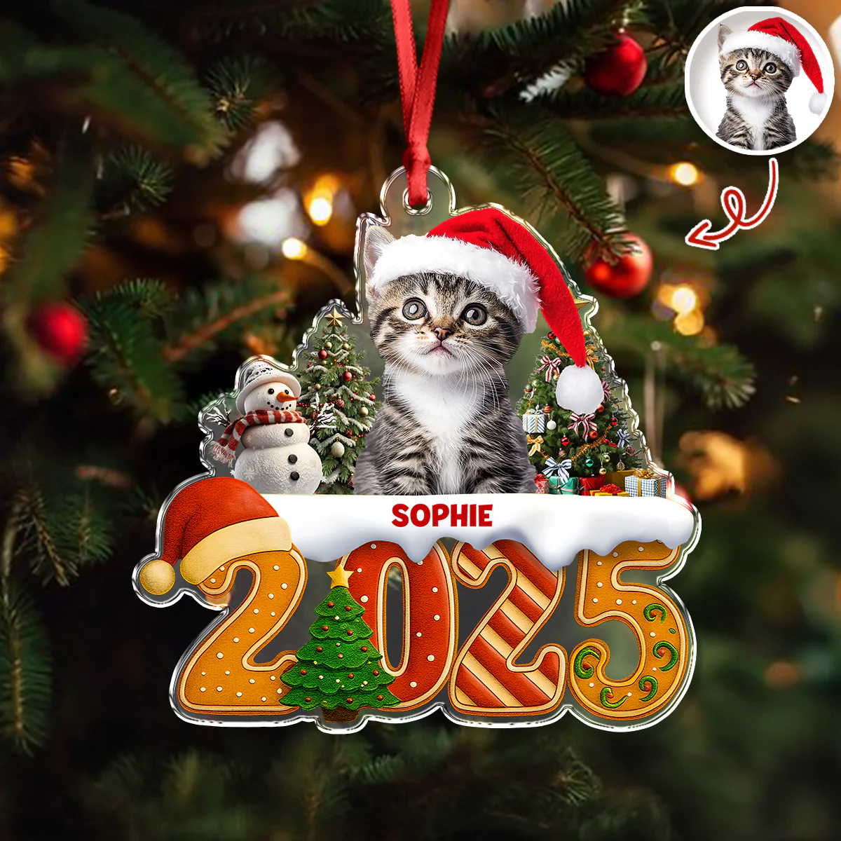 Custom Cat Christmas Cake Crew Photo - Personalized Acrylic Ornament CH07 899706 - Image 2