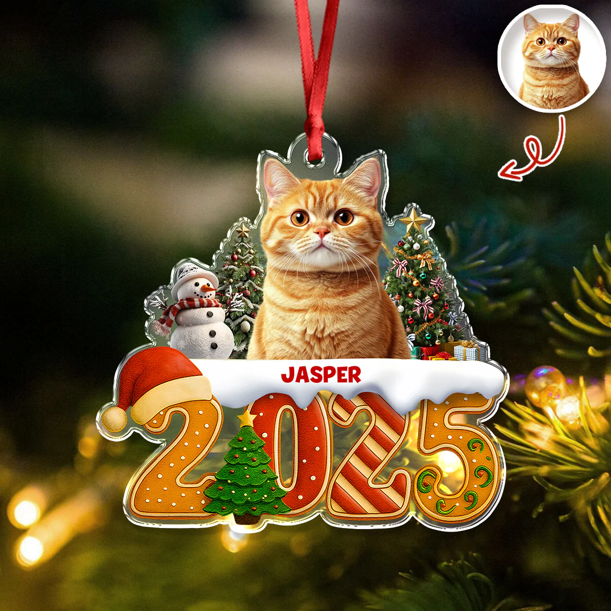 Custom Cat Christmas Cake Crew Photo - Personalized Acrylic Ornament CH07 899706 - Image 3