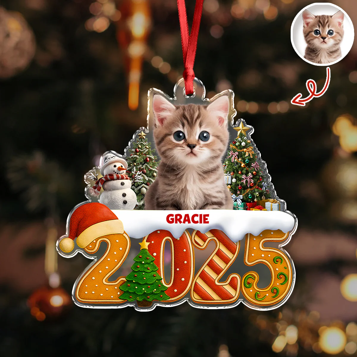 Custom Cat Christmas Cake Crew Photo - Personalized Acrylic Ornament CH07 899706 - Image 4