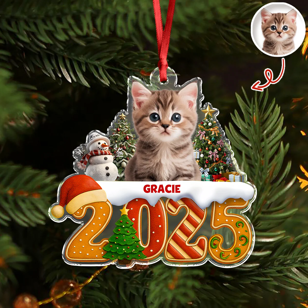 Custom Cat Christmas Cake Crew Photo - Personalized Acrylic Ornament CH07 899706 - Image 5