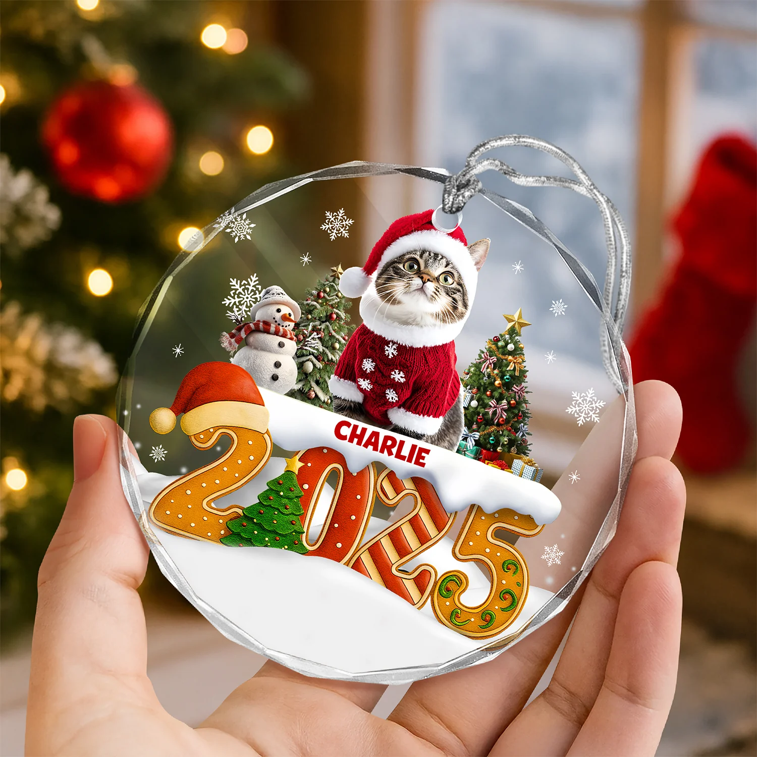 Custom Cat Christmas Cake Crew Photo - Personalized Glass Ornament CH07 899978 - Image 5