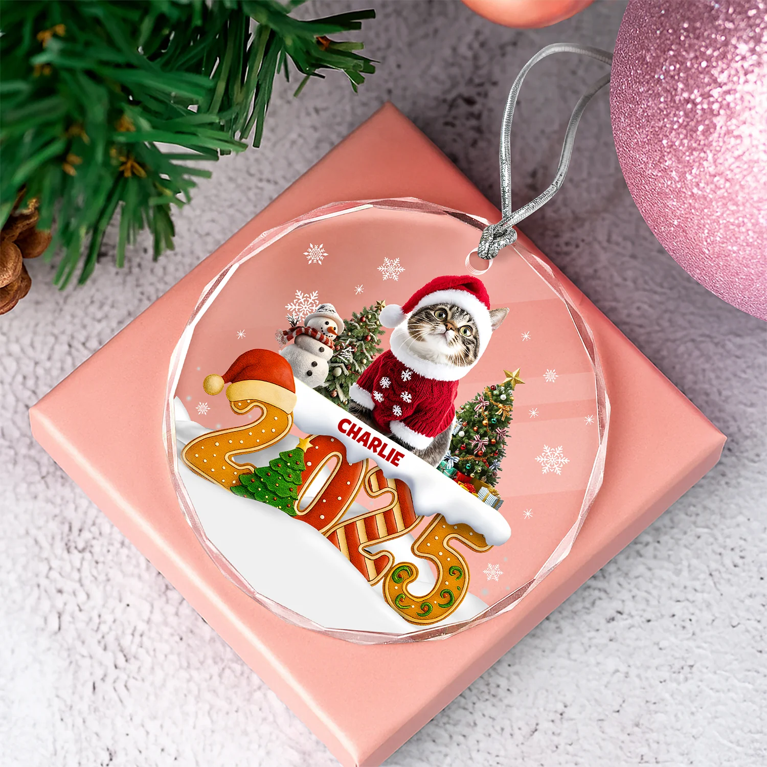 Custom Cat Christmas Cake Crew Photo - Personalized Glass Ornament CH07 899978 - Image 6