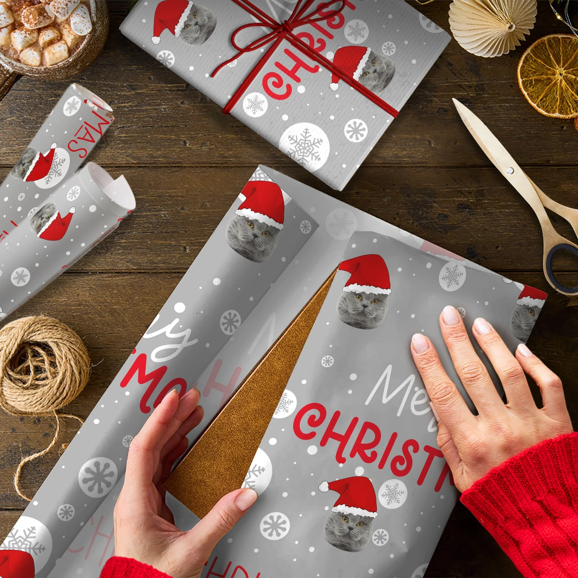 Custom Cat Face Photo Merry Christmas Wrapping Papper Cat Lovers Gift HO82 895010 - Image 3