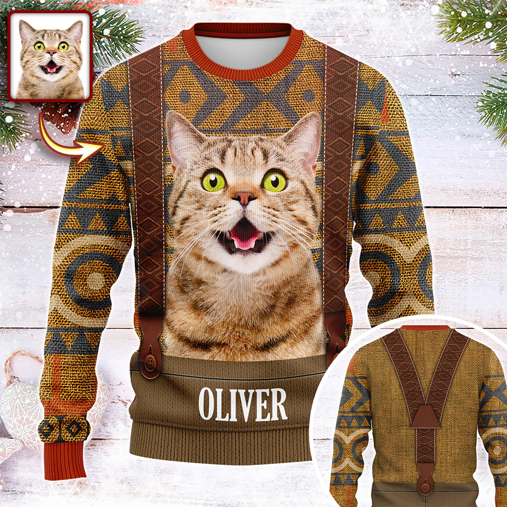 Custom Cat Photo Frozen Christmas Ugly Sweater For Cat Lovers CH07 899956 - Image 2