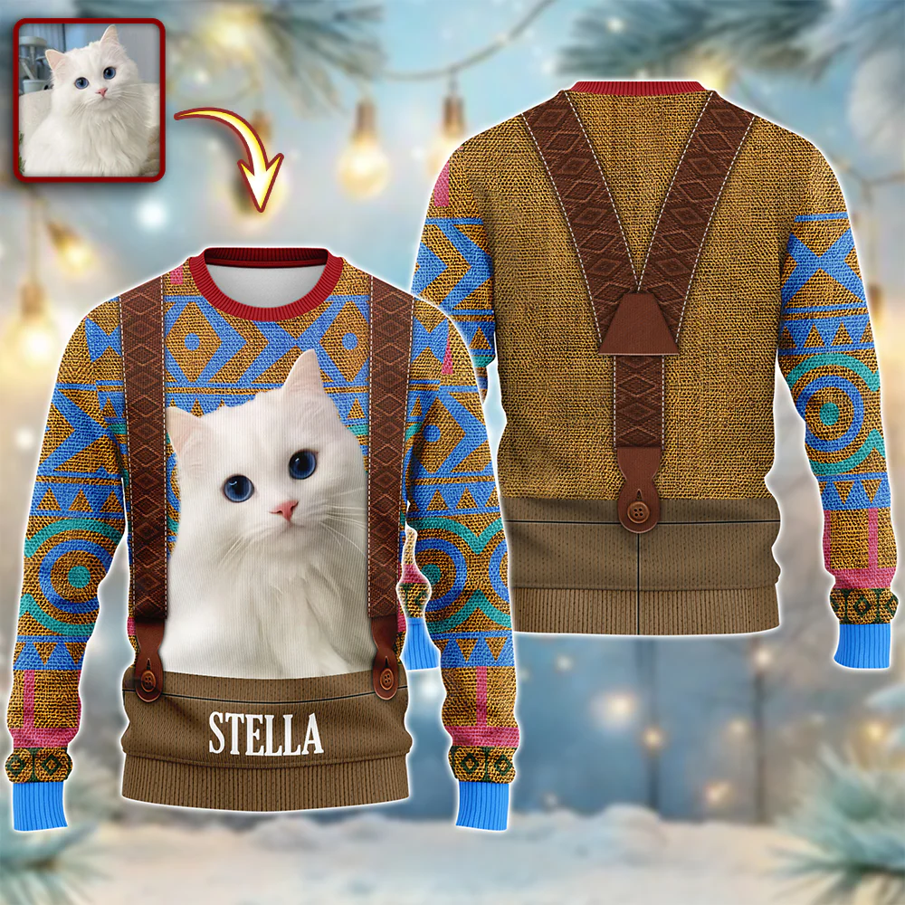 Custom Cat Photo Frozen Christmas Ugly Sweater For Cat Lovers CH07 899956 - Image 3