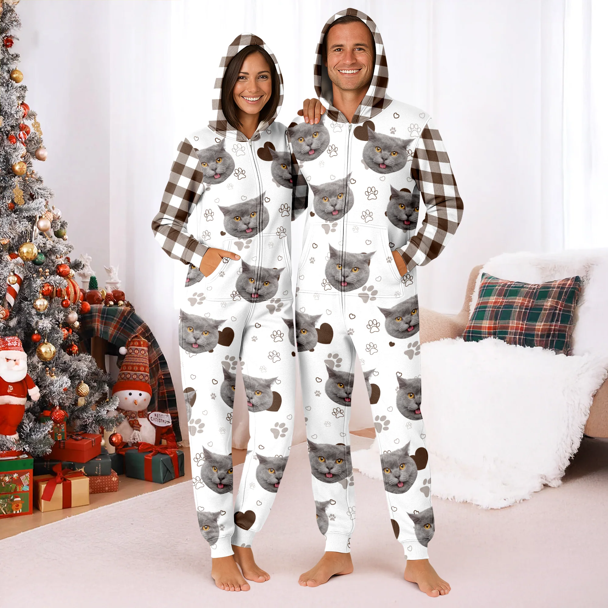 Custom Cat Photo Plaid Onsie Pajamas Christmas Gift For Cat Lovers CH07 899644 - Image 6