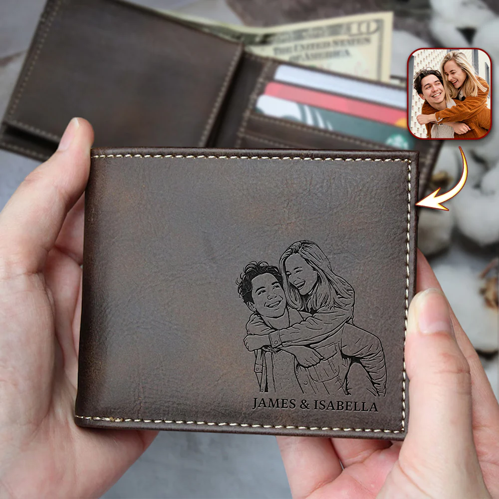 Custom Couple Photo & Name Engraved Leather Wallet Valentine Gift For Him CH07 910298 - Image 2