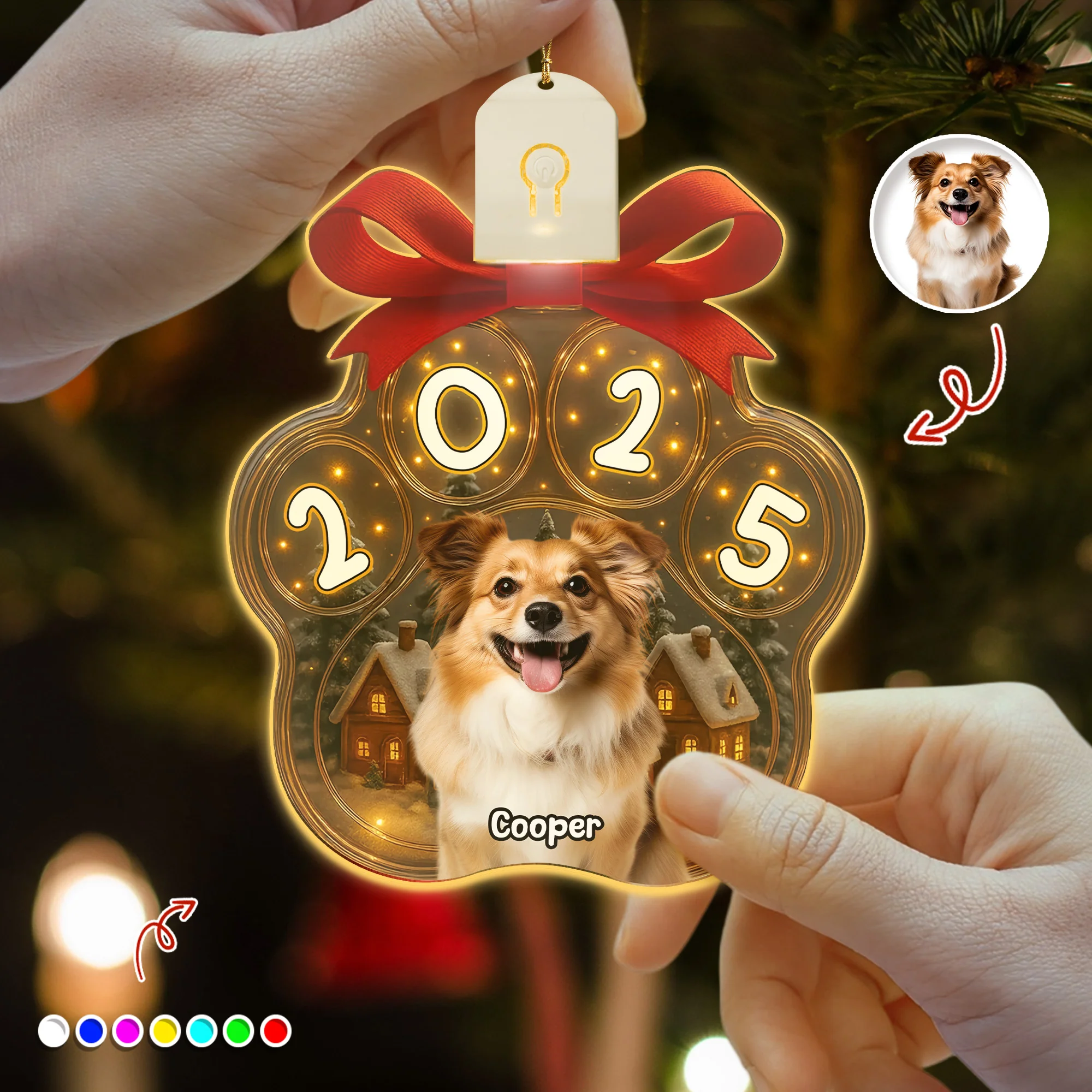 Custom Cute Dog Photo Personalized Dog Paw Christmas Led Ornament CH07 896778 - Image 2