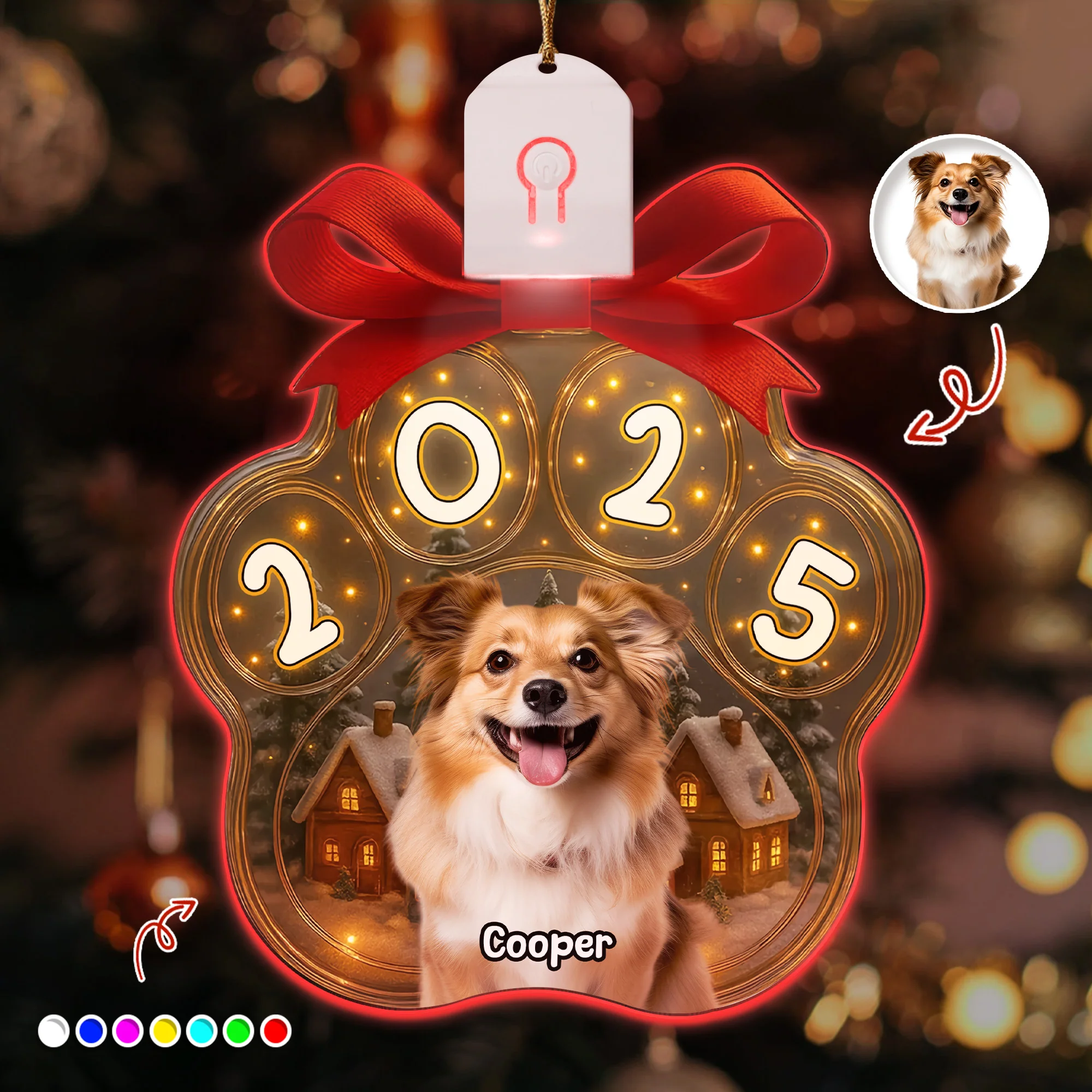 Custom Cute Dog Photo Personalized Dog Paw Christmas Led Ornament CH07 896778 - Image 3