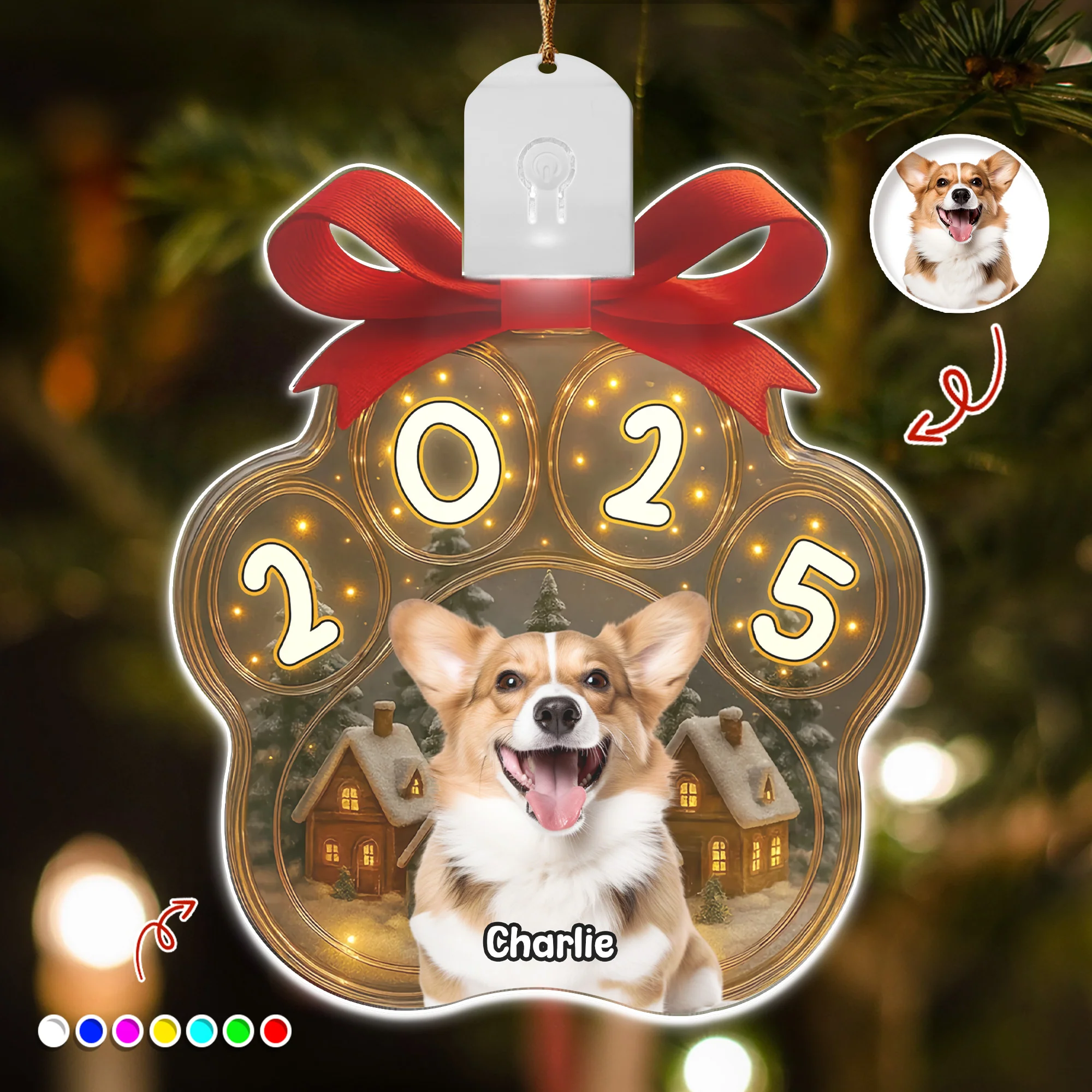 Custom Cute Dog Photo Personalized Dog Paw Christmas Led Ornament CH07 896778 - Image 4