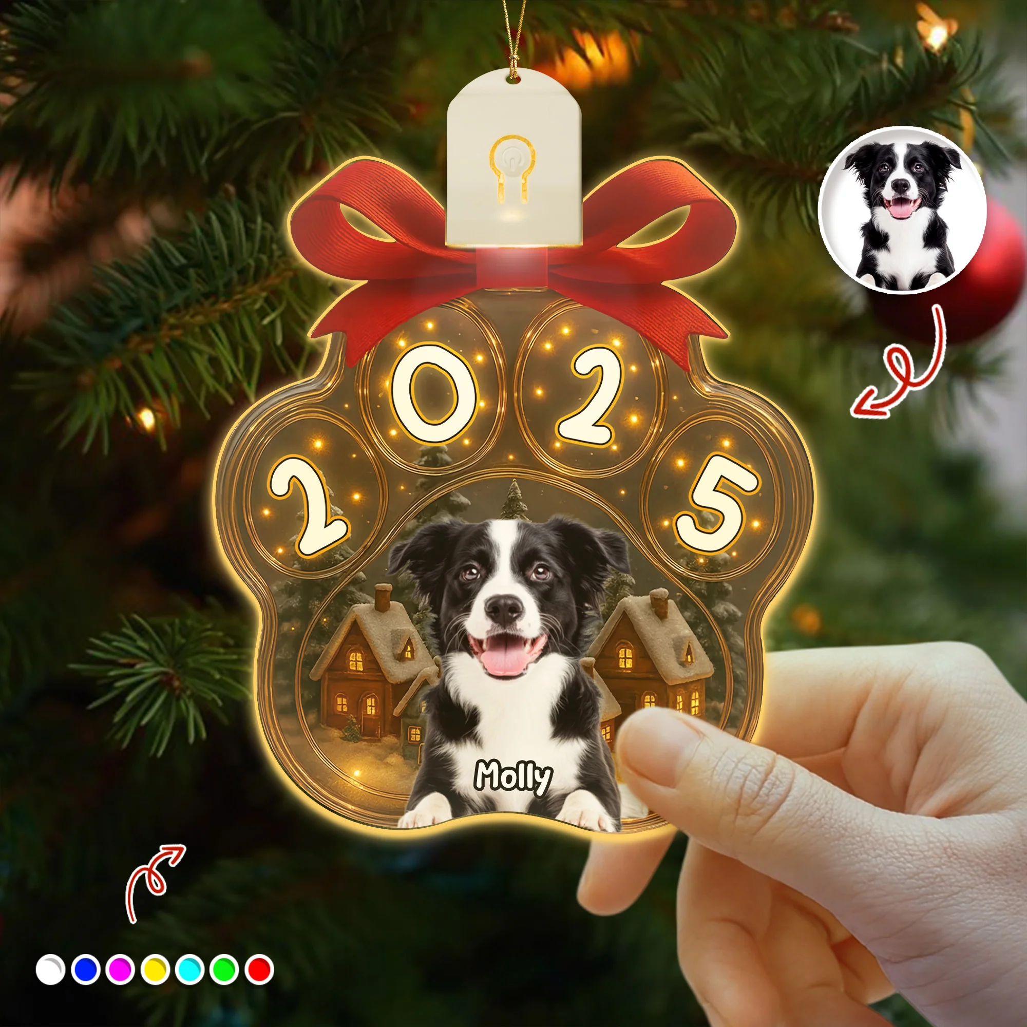 Custom Cute Dog Photo Personalized Dog Paw Christmas Led Ornament CH07 896778 - Image 5