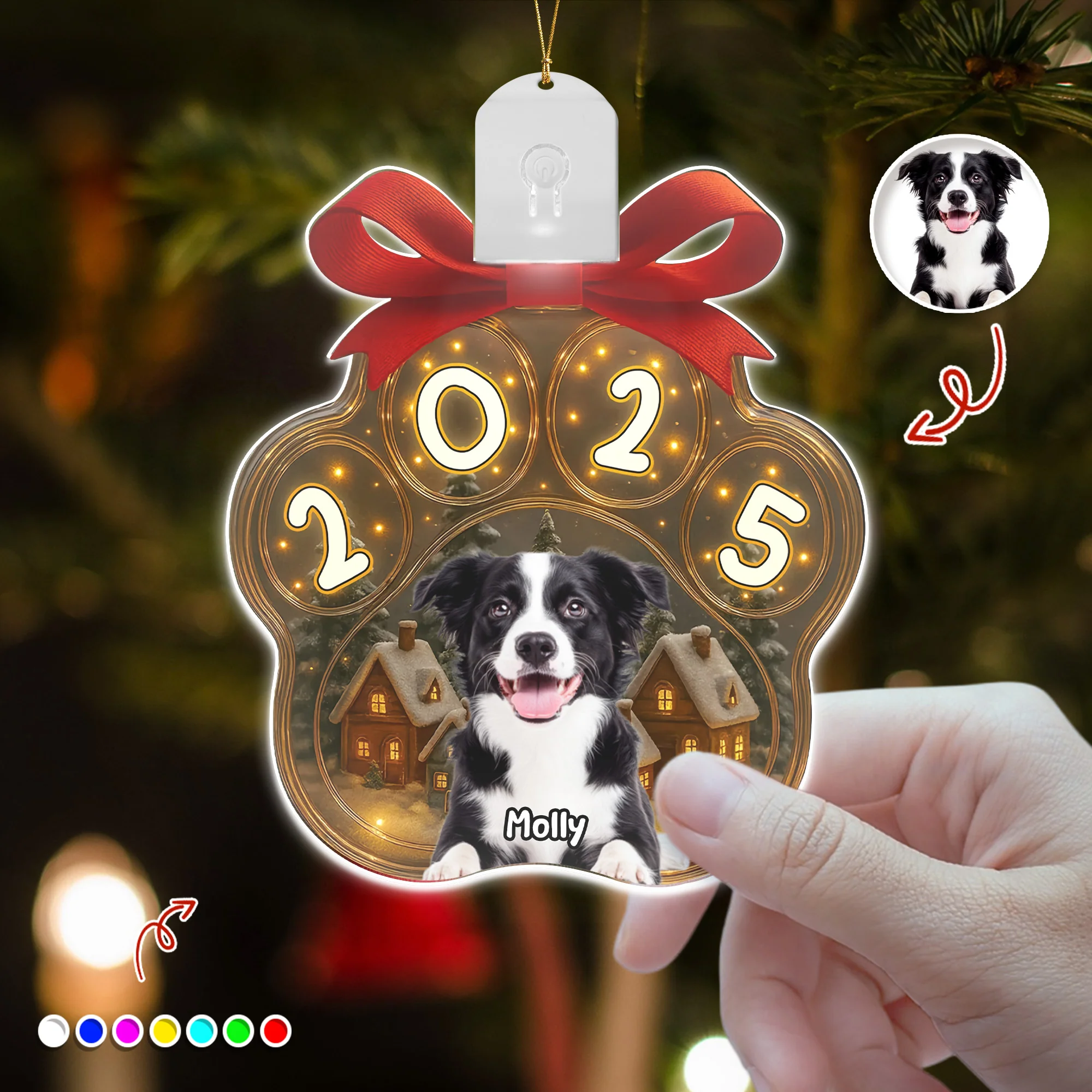 Custom Cute Dog Photo Personalized Dog Paw Christmas Led Ornament CH07 896778 - Image 6