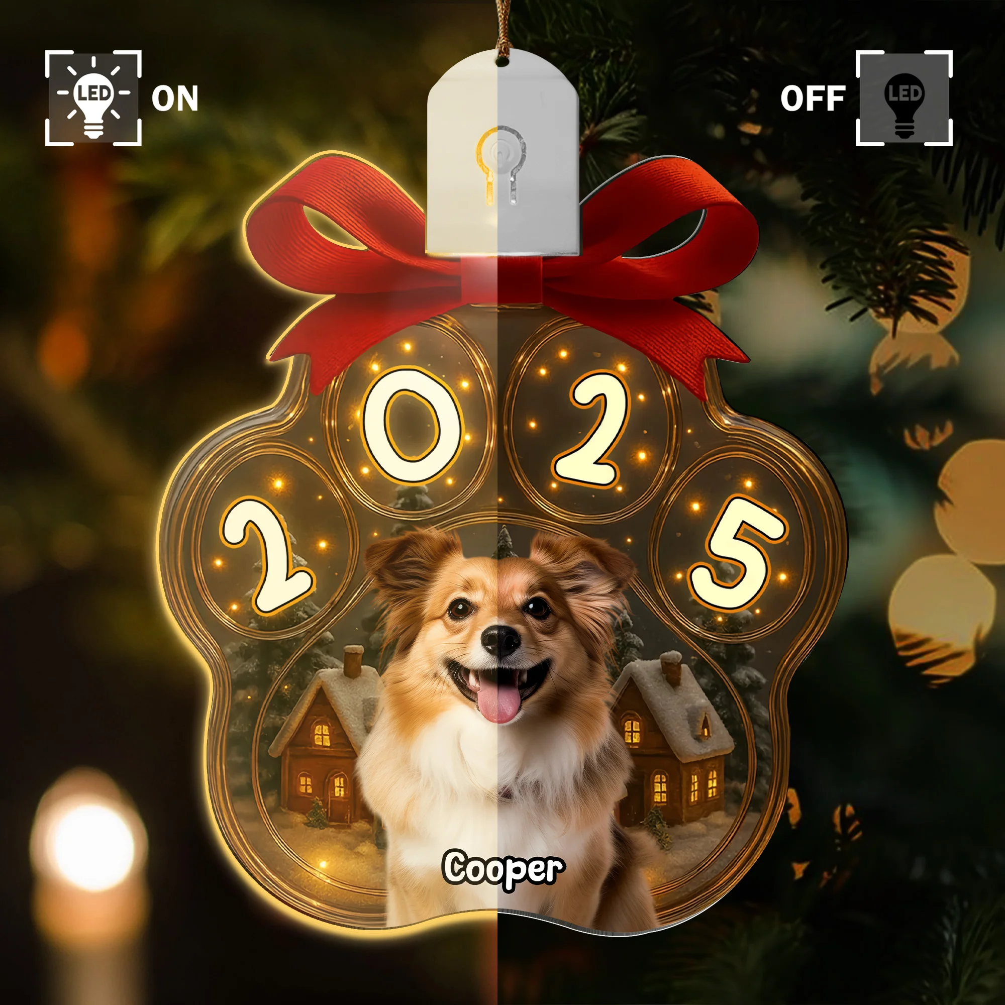Custom Cute Dog Photo Personalized Dog Paw Christmas Led Ornament CH07 896778 - Image 7