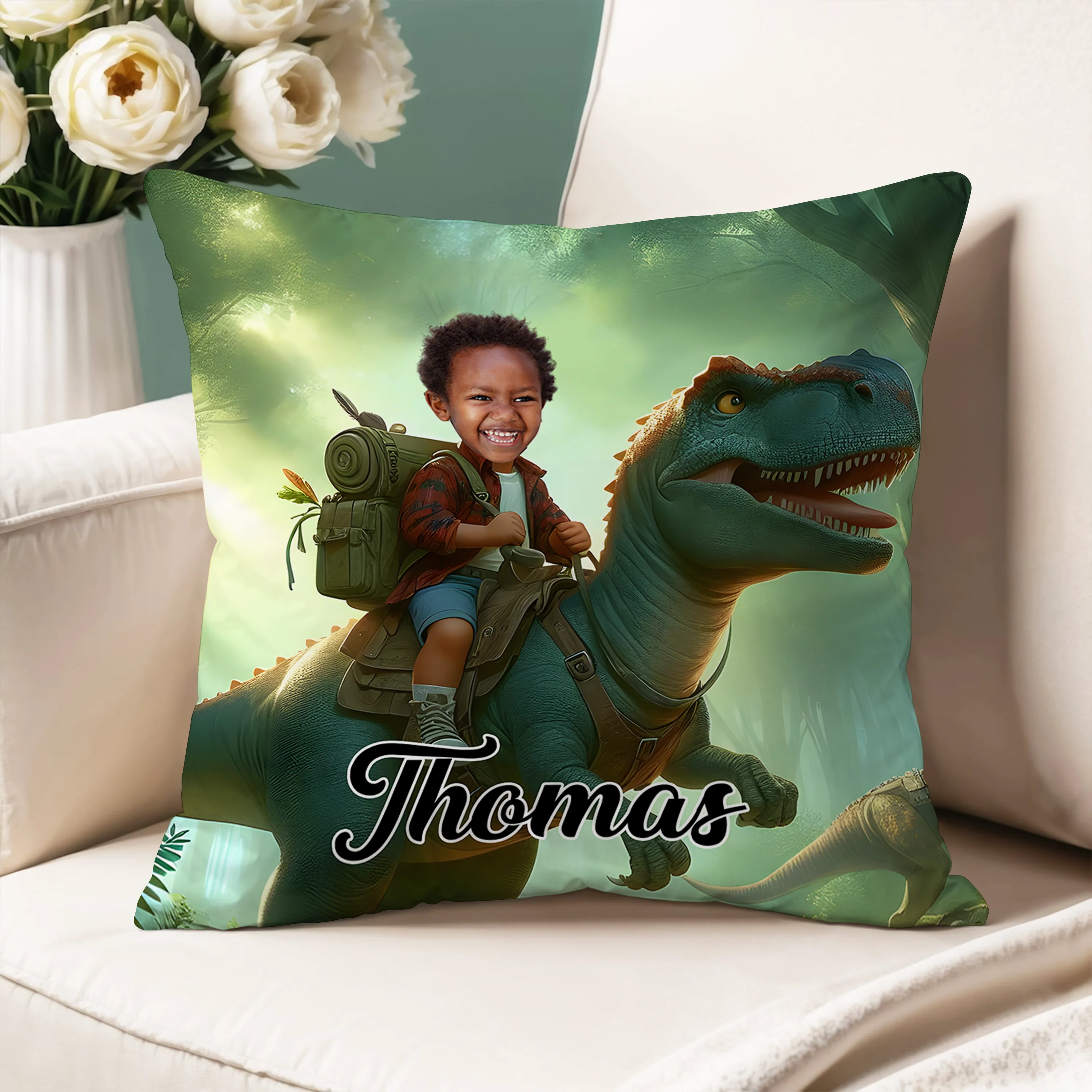 Custom Cute Kid Photo Riding Dinosaur Pillow Personalized Gift For Daughter Son CH07 895712 - Image 3