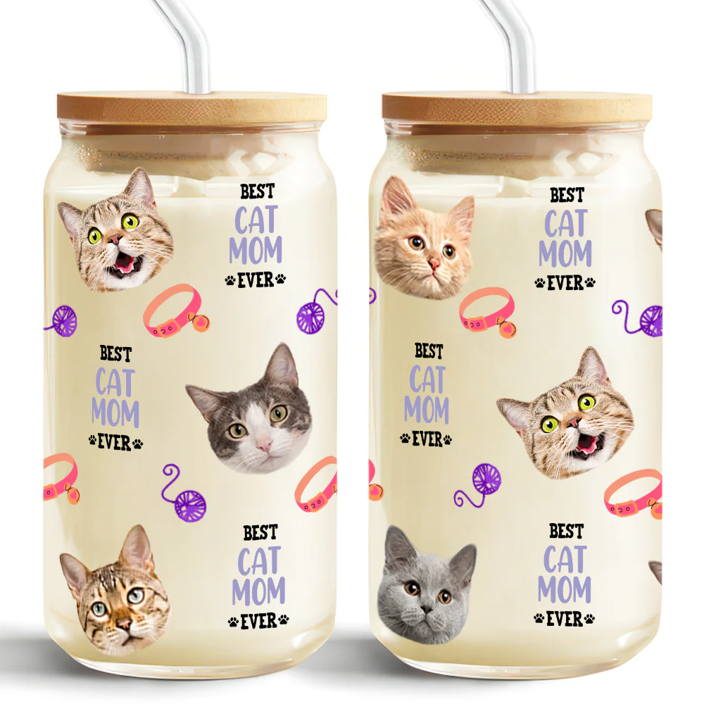 Custom Dog Cat Photo Best Dog Cat Mom Ever Personalized Glass Can CH07 895420