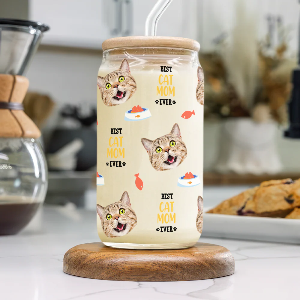Custom Dog Cat Photo Best Dog Cat Mom Ever Personalized Glass Can CH07 895420 - Image 5