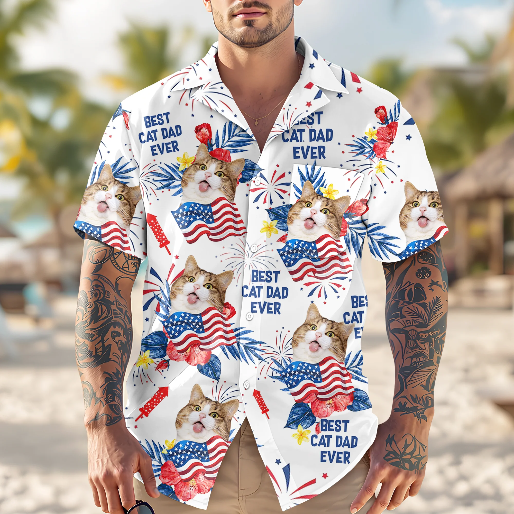 Custom Dog Cat Photo Personalized Patriotic Tropical Hawaiian Shirt 4th Of July Gift CH07 895688 - Image 3