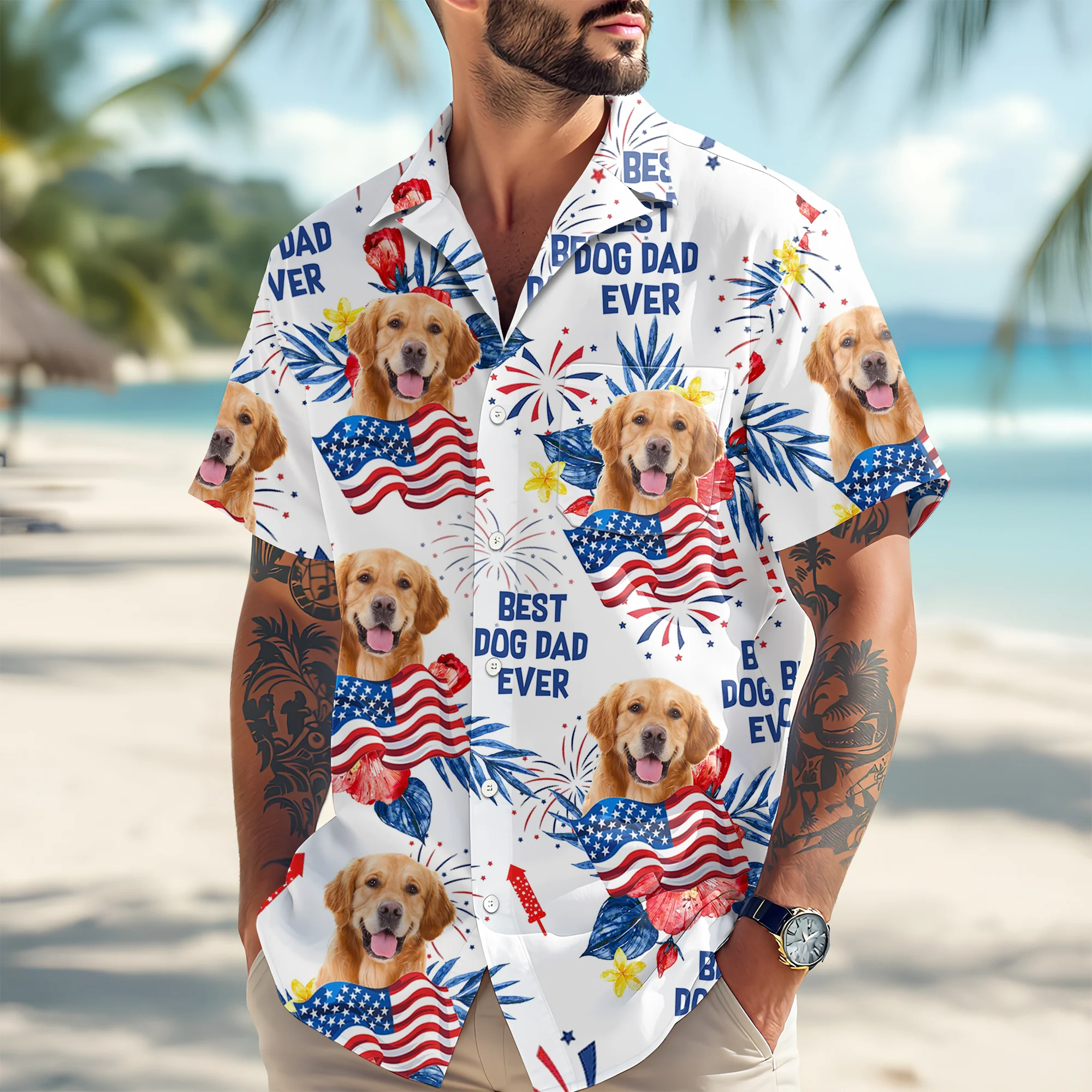 Custom Dog Cat Photo Personalized Patriotic Tropical Hawaiian Shirt 4th Of July Gift CH07 895688 - Image 4