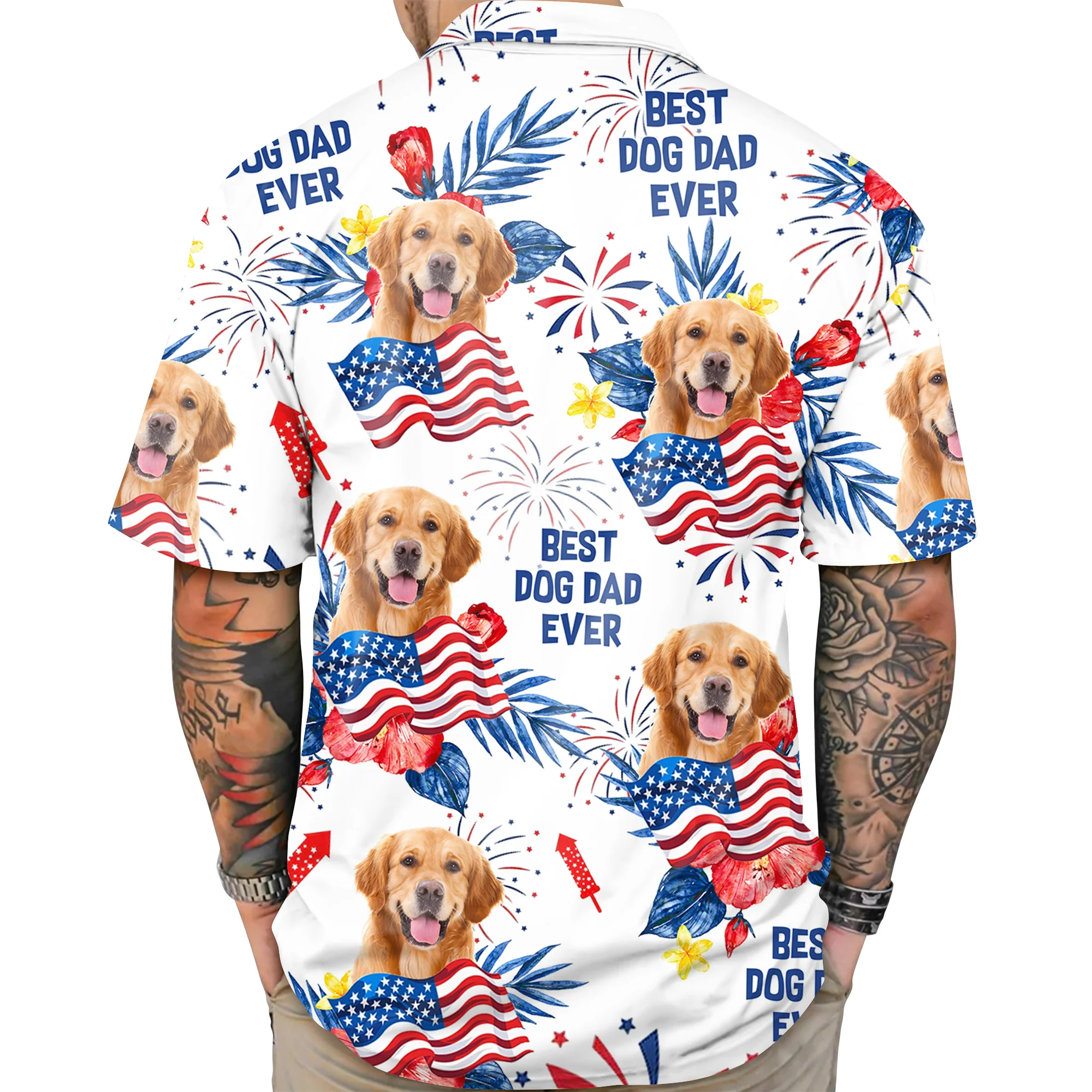 Custom Dog Cat Photo Personalized Patriotic Tropical Hawaiian Shirt 4th Of July Gift CH07 895688 - Image 5