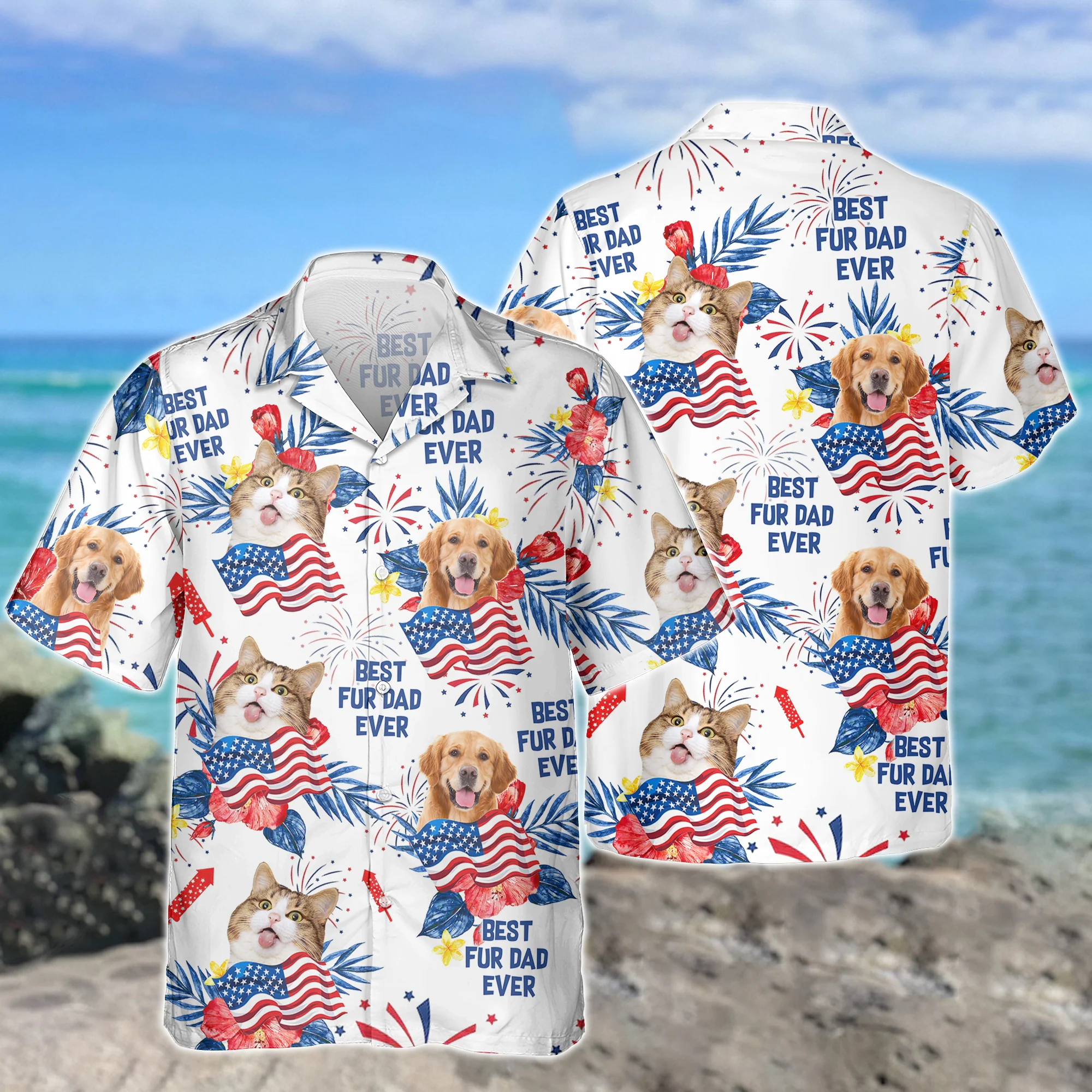 Custom Dog Cat Photo Personalized Patriotic Tropical Hawaiian Shirt 4th Of July Gift CH07 895688 - Image 6